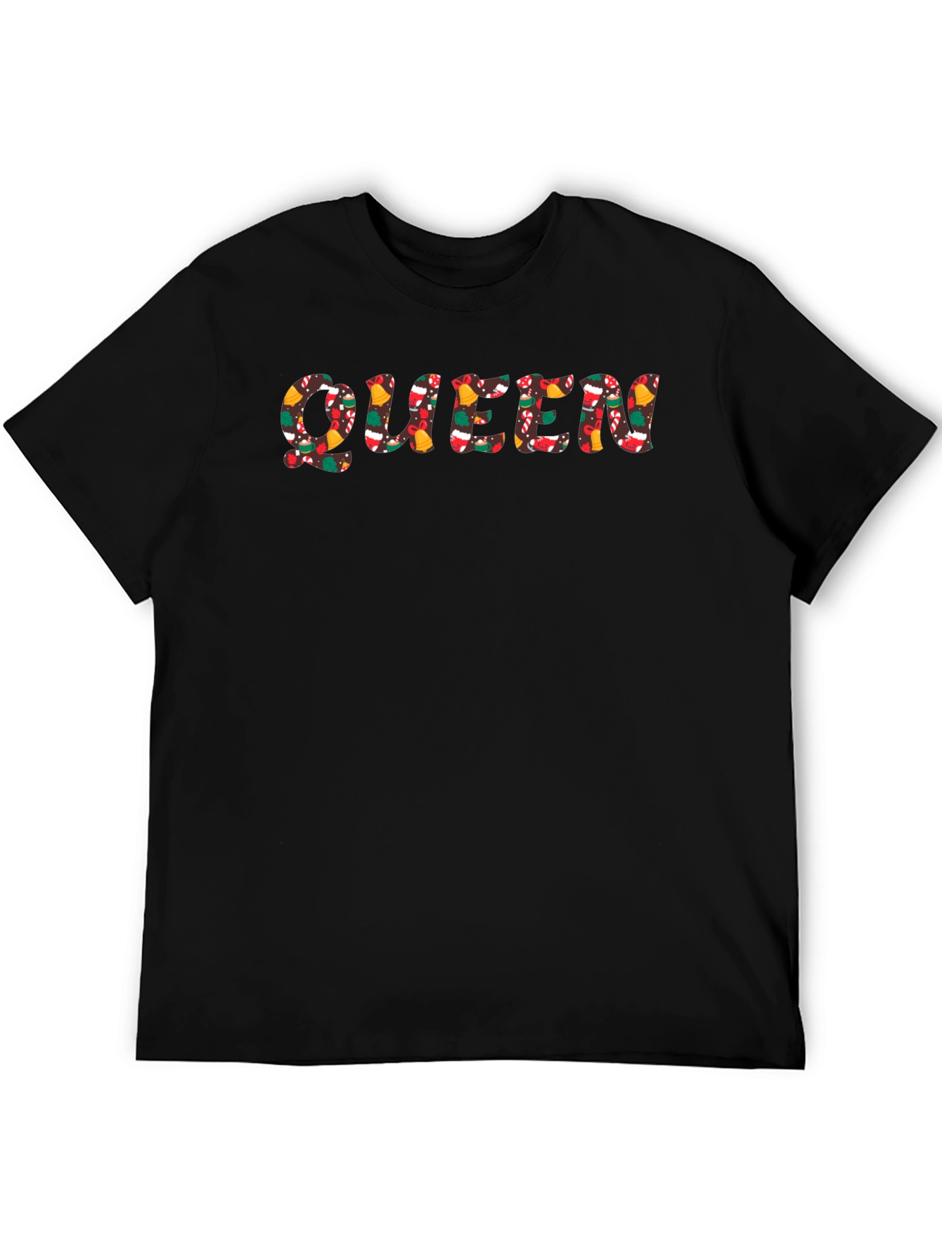 Queen Christmas Pattern Black Crew Neck T-Shirt