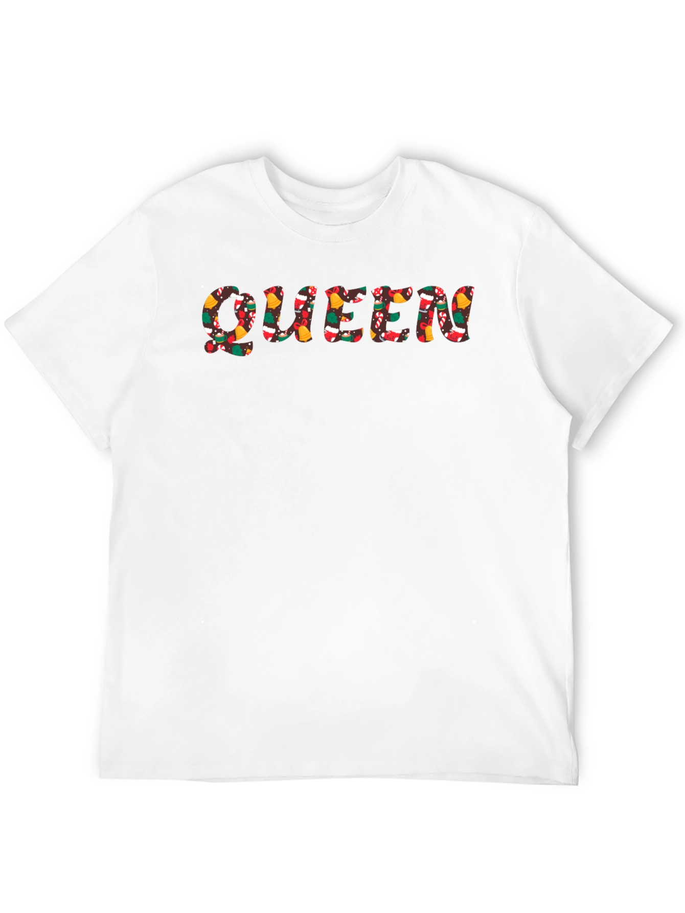 Queen Christmas Pattern Black Crew Neck T-Shirt