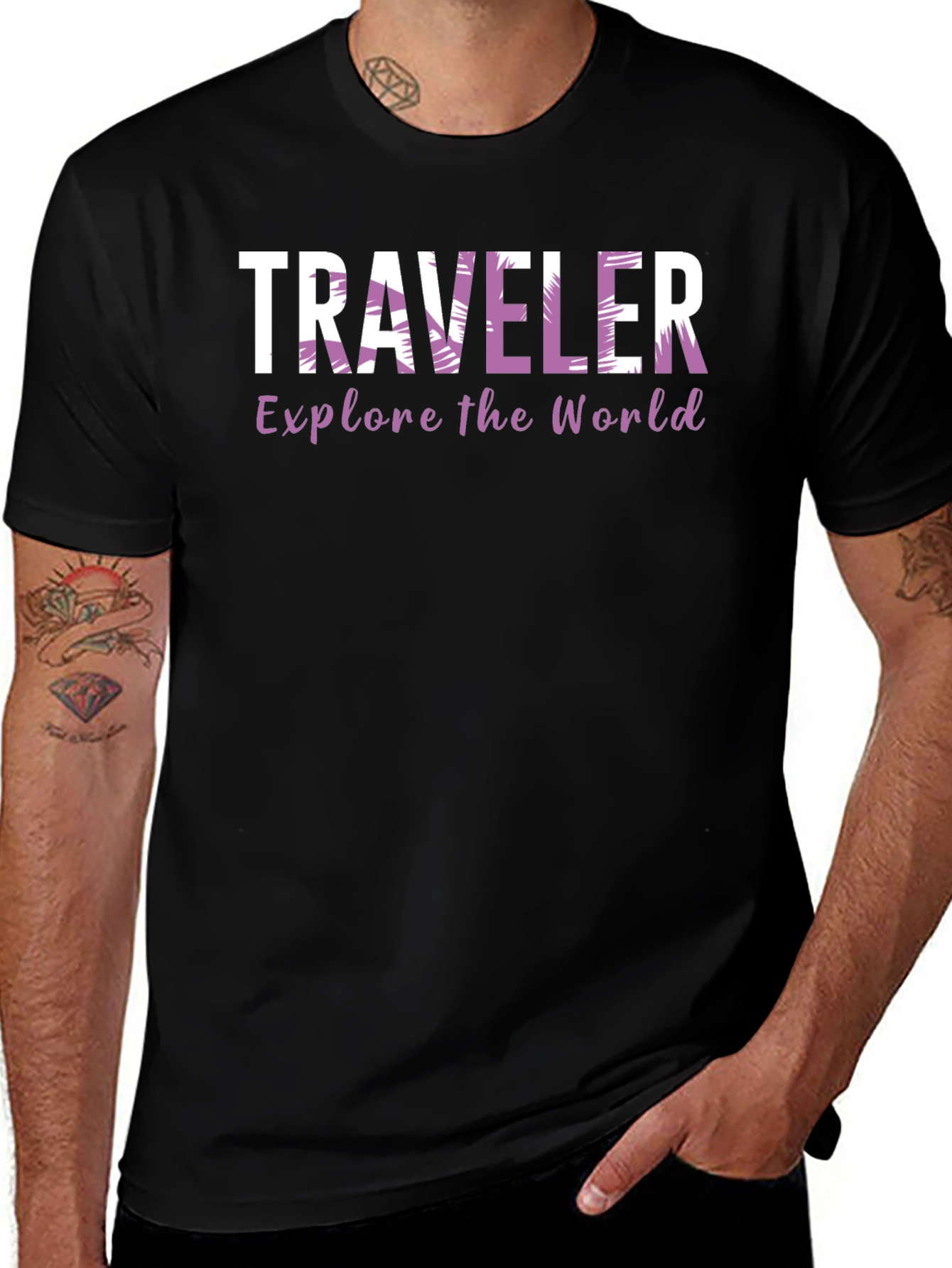 Traveler Explore the World Black T-Shirt