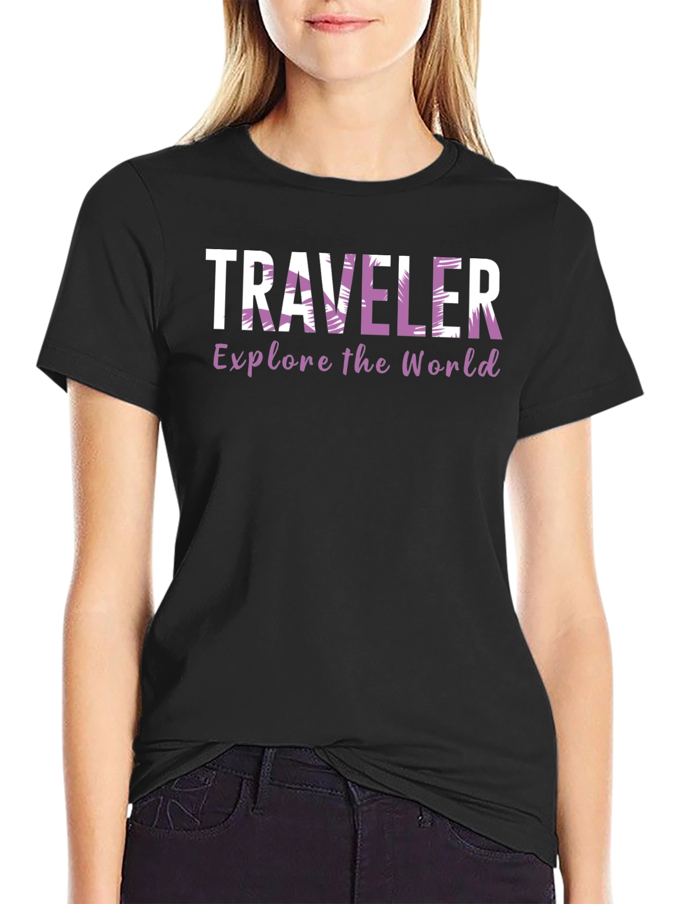 Traveler Explore the World Black T-Shirt