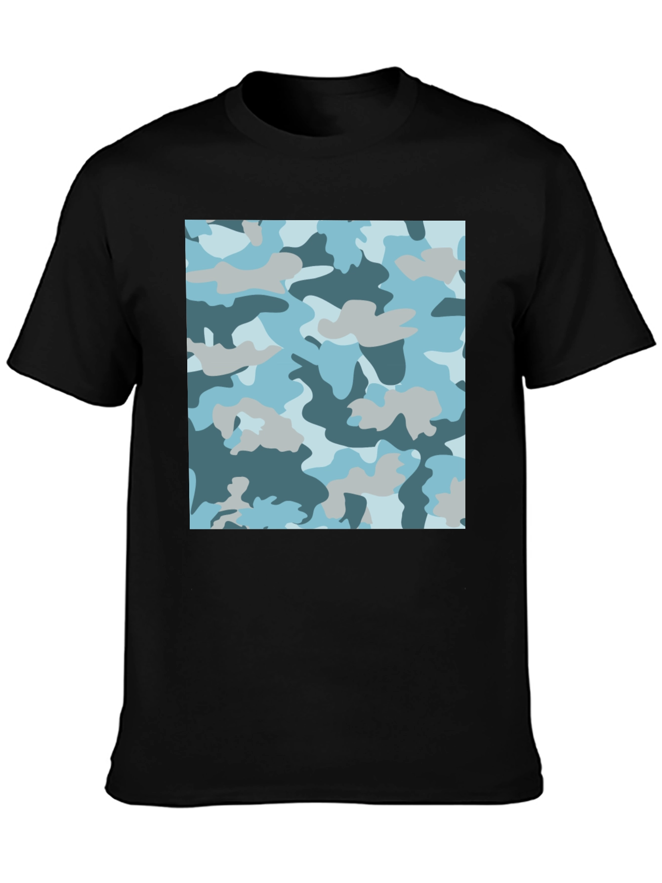 Blue Camo Print Black T-Shirt - Stylish Casual Wear