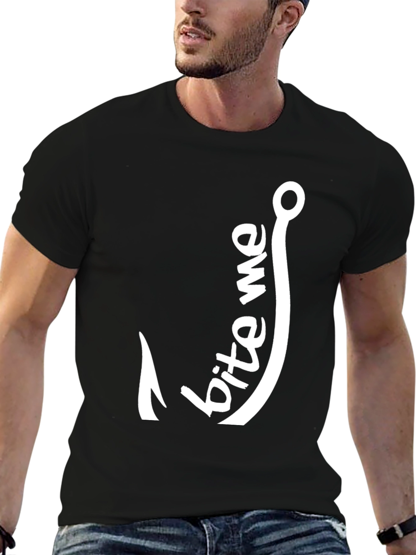 Bite Me Fishing Hook Graphic Tee - Black