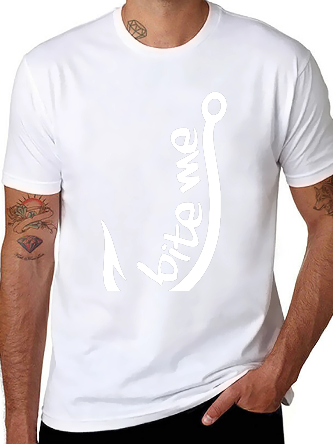 Bite Me Fishing Hook Graphic Tee - Black