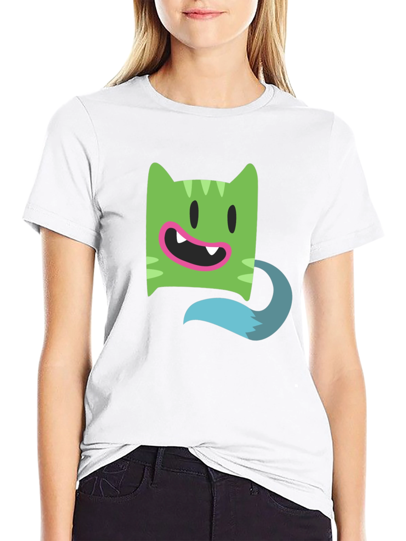 Cartoon Character Black Cotton T-Shirt