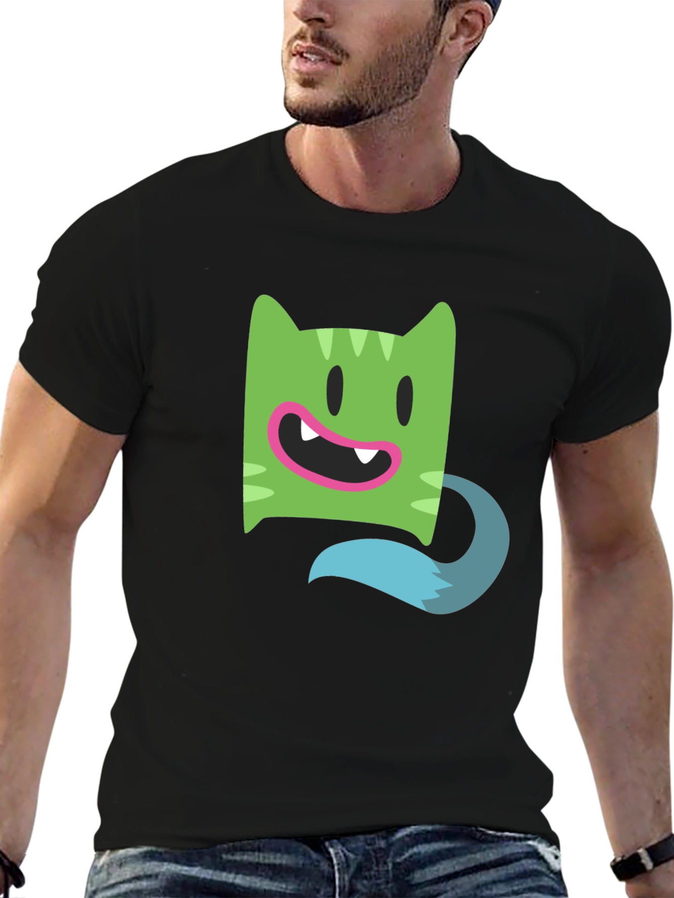 Cartoon Character Black Cotton T-Shirt