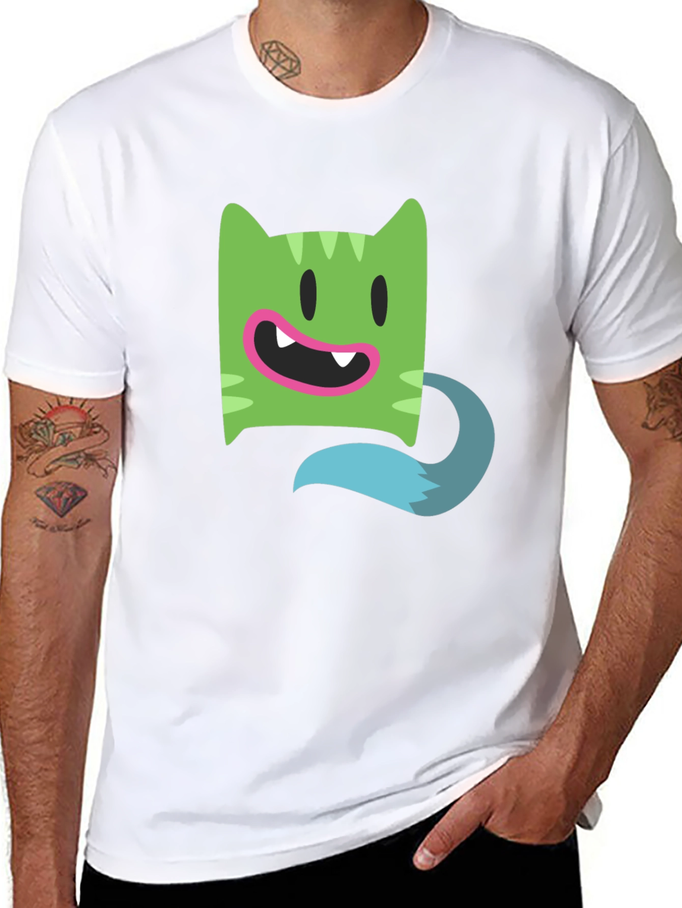 Cartoon Character Black Cotton T-Shirt