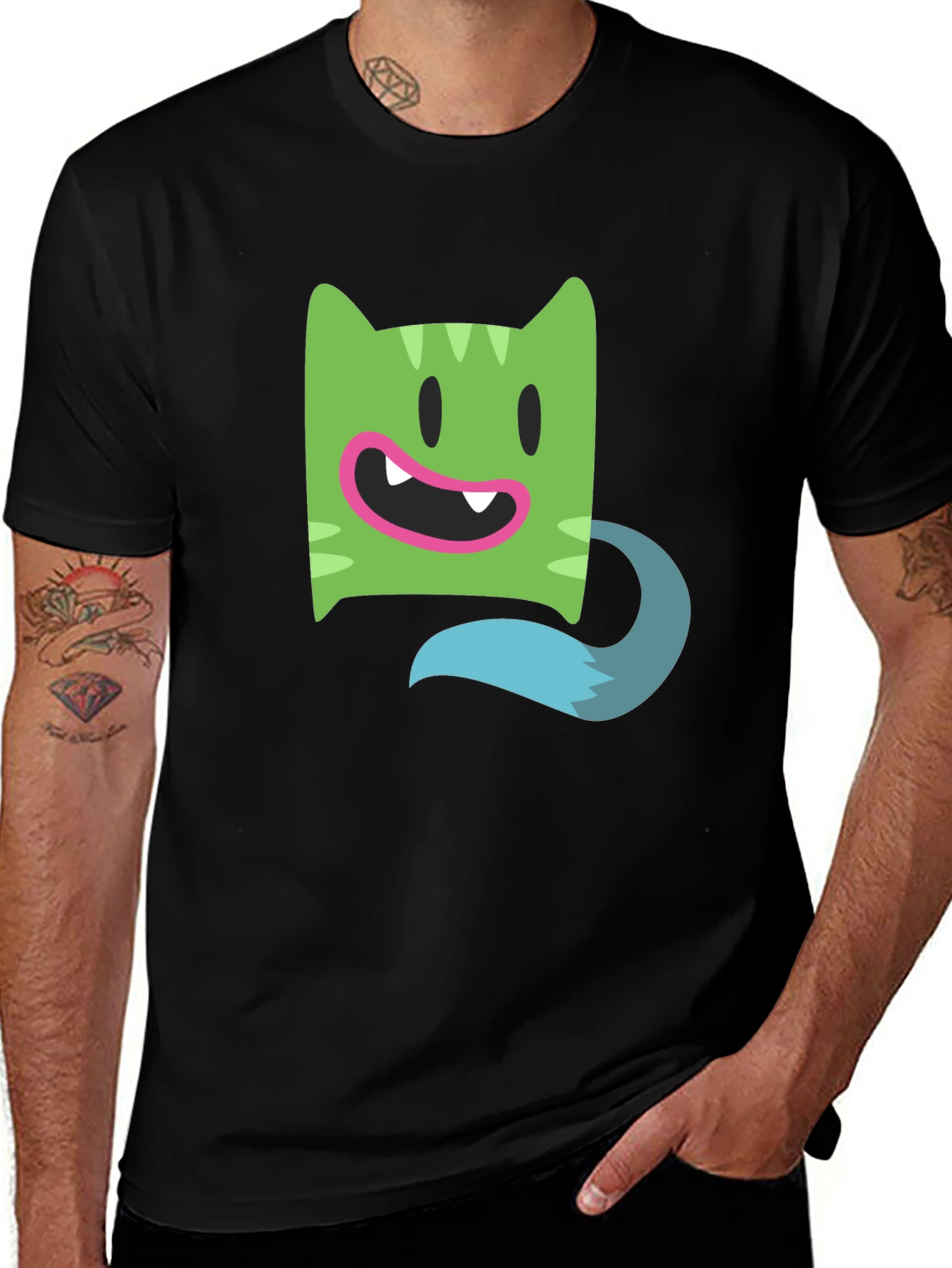 Cartoon Character Black Cotton T-Shirt