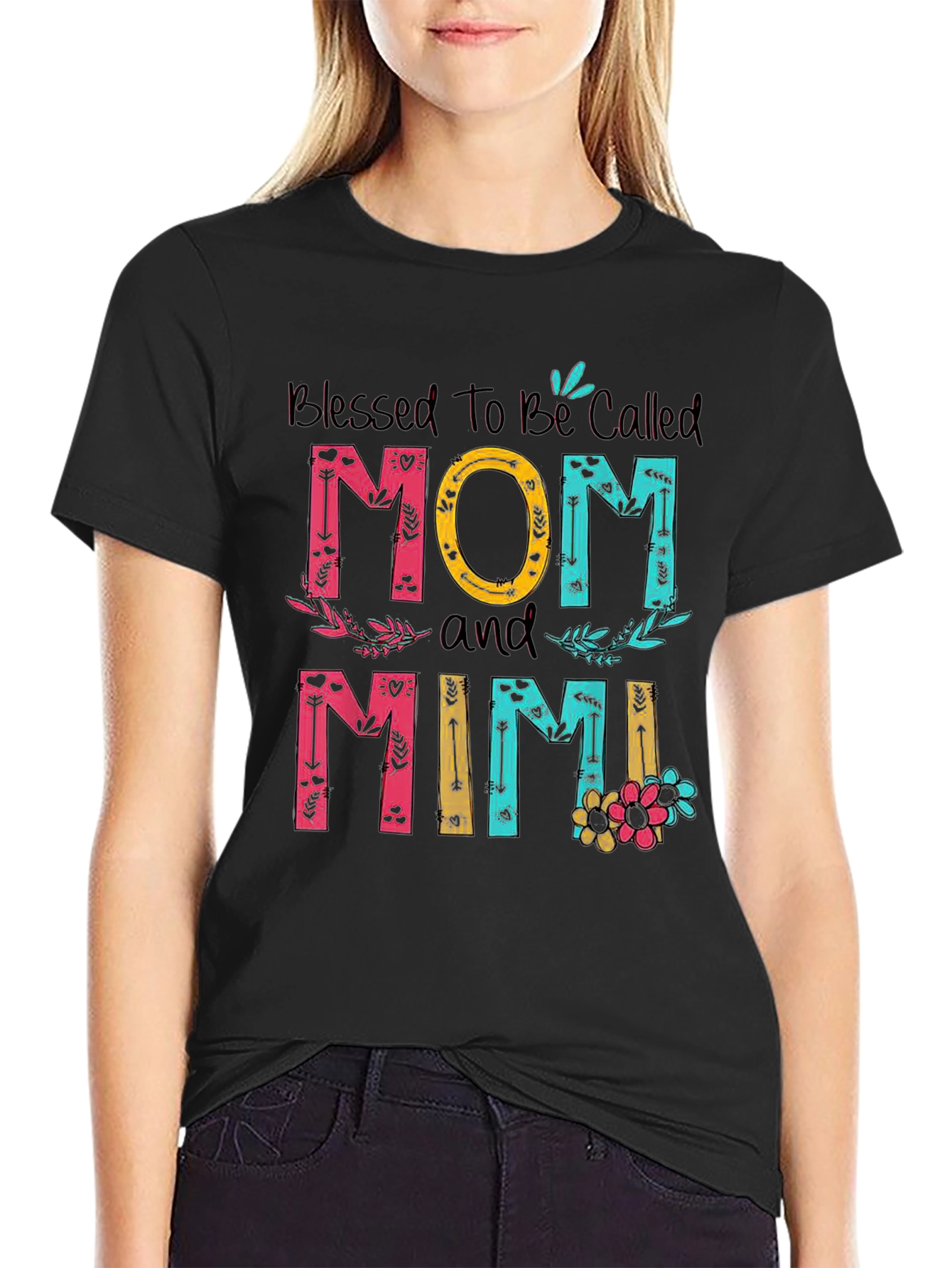 Blessed Mom and Mimi T-Shirt - Floral Design
