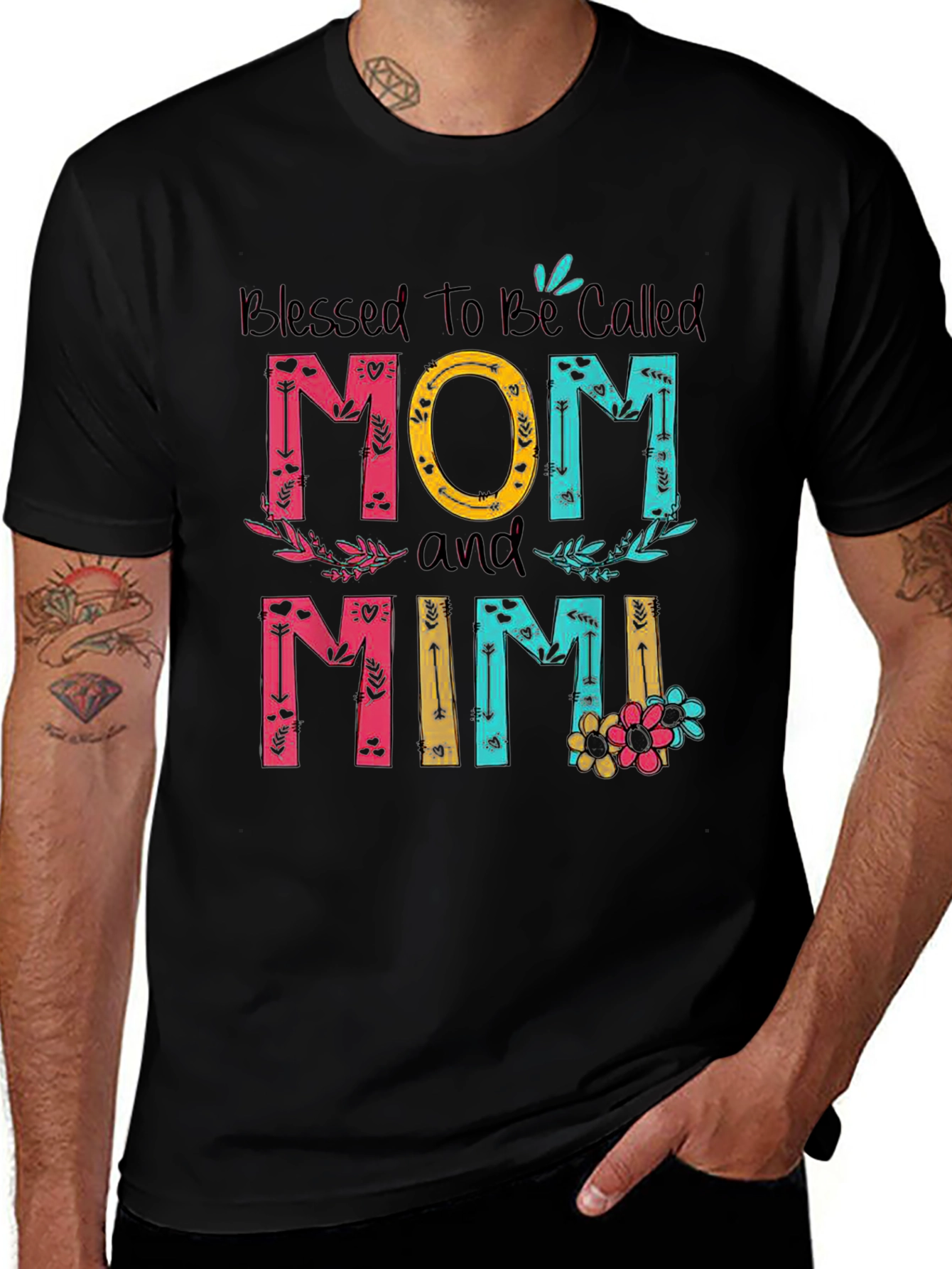 Blessed Mom and Mimi T-Shirt - Floral Design