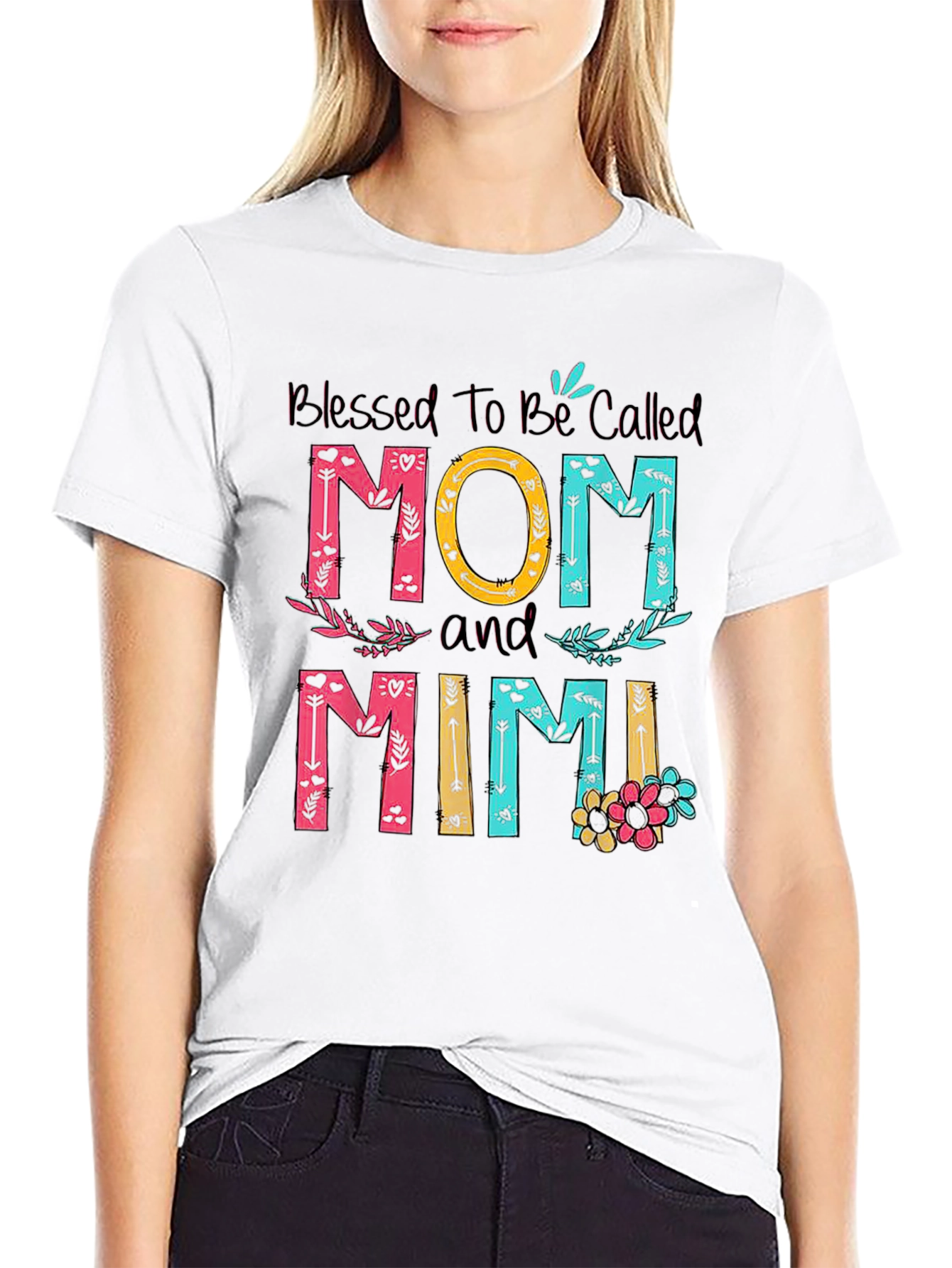 Blessed Mom and Mimi T-Shirt - Floral Design