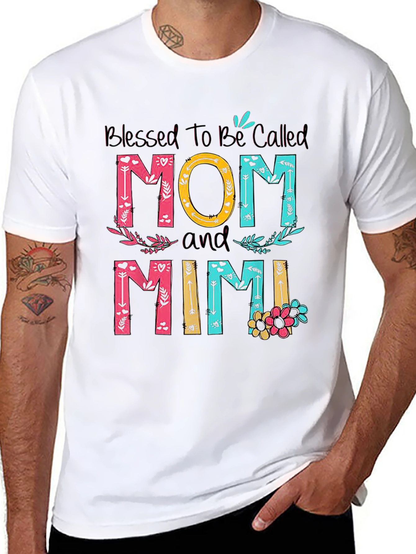 Blessed Mom and Mimi T-Shirt - Floral Design