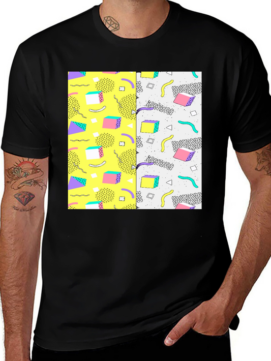 Retro 90s Pattern T-Shirt - Black