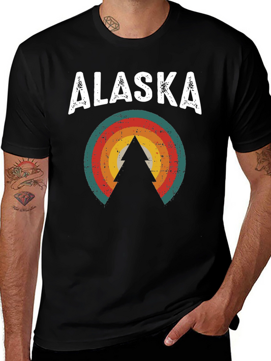 Retro Alaska Tree Graphic Tee - Black Unisex T-Shirt