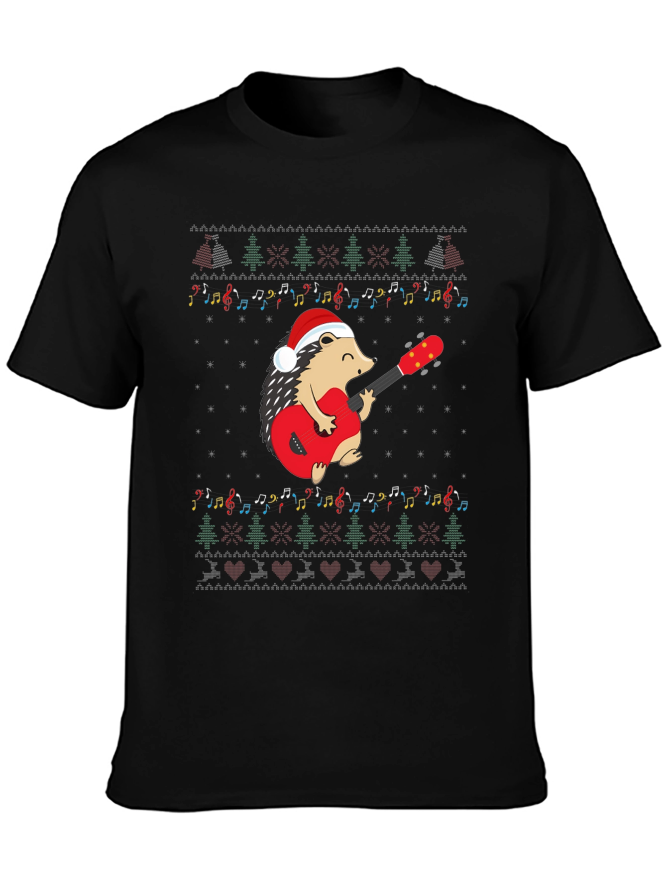 Festive Hedgehog Guitarist Christmas T-Shirt