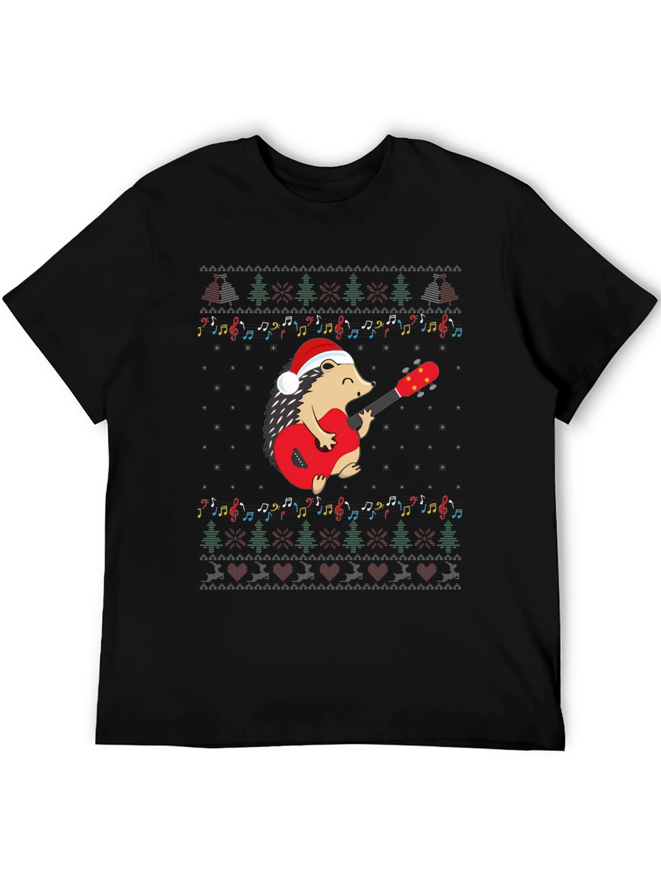 Festive Hedgehog Guitarist Christmas T-Shirt