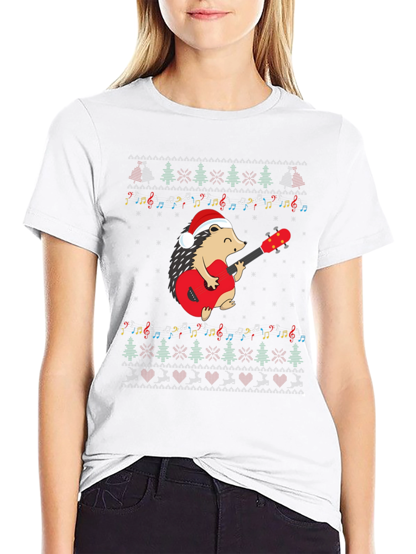 Festive Hedgehog Guitarist Christmas T-Shirt