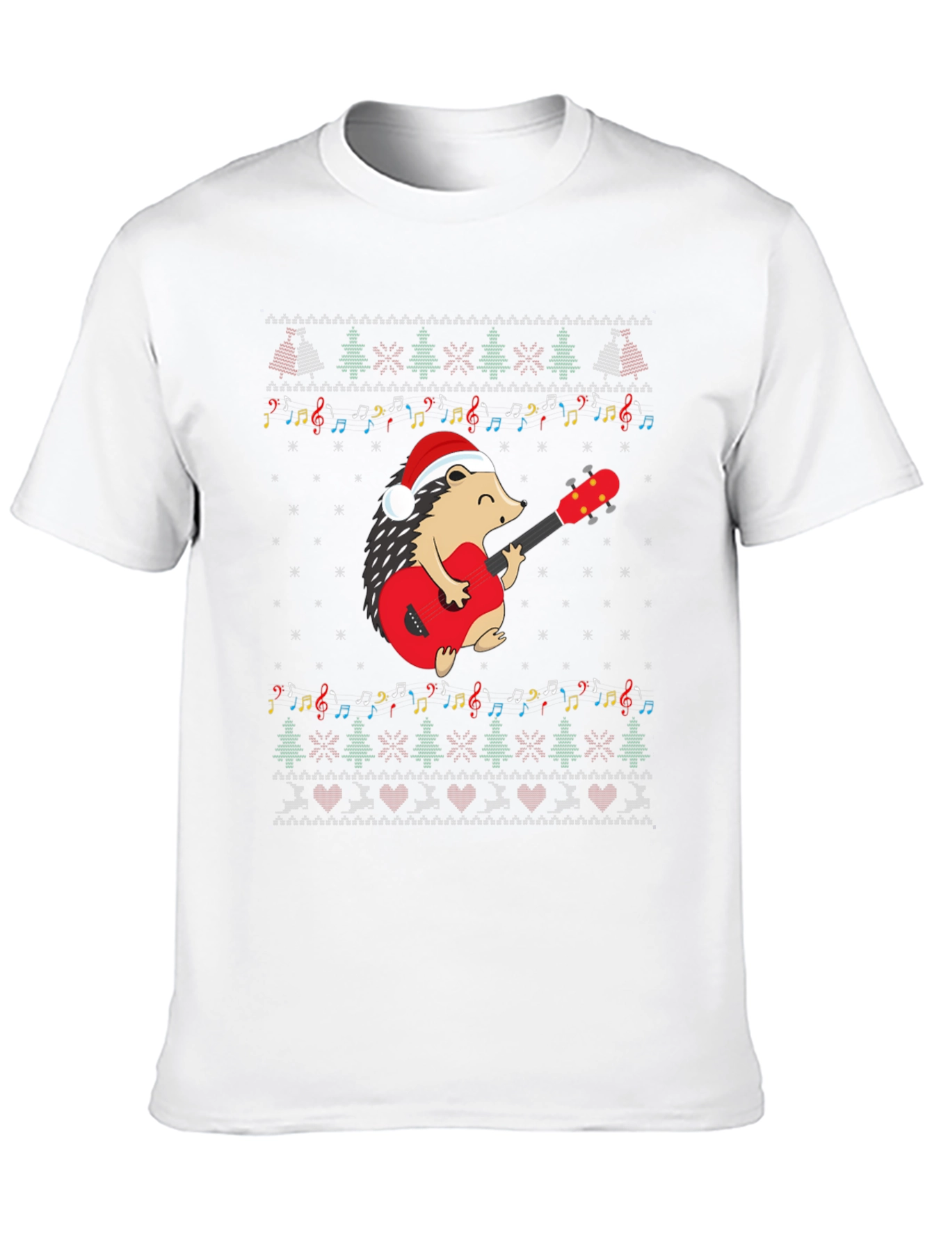 Festive Hedgehog Guitarist Christmas T-Shirt