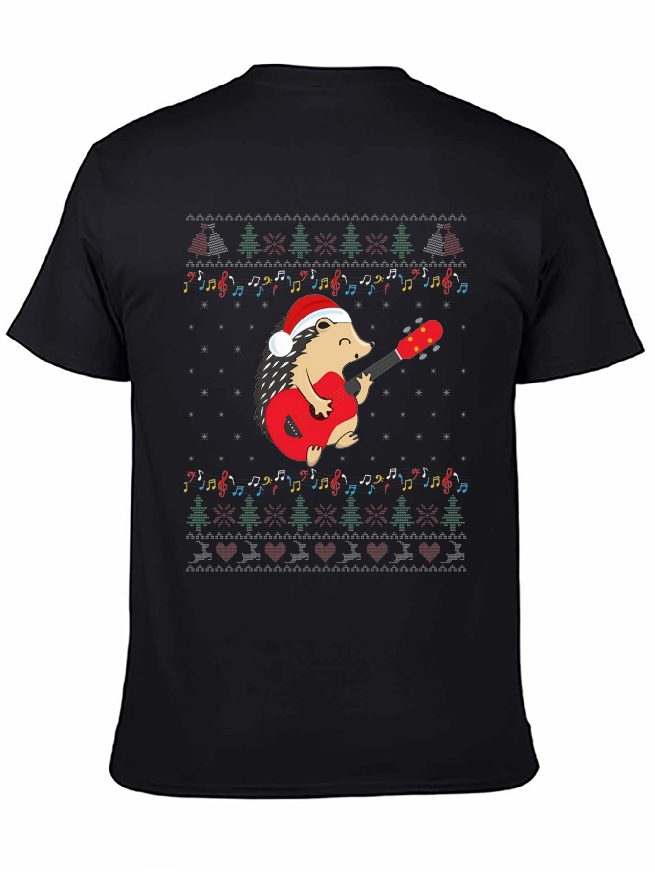 Festive Hedgehog Guitarist Christmas T-Shirt