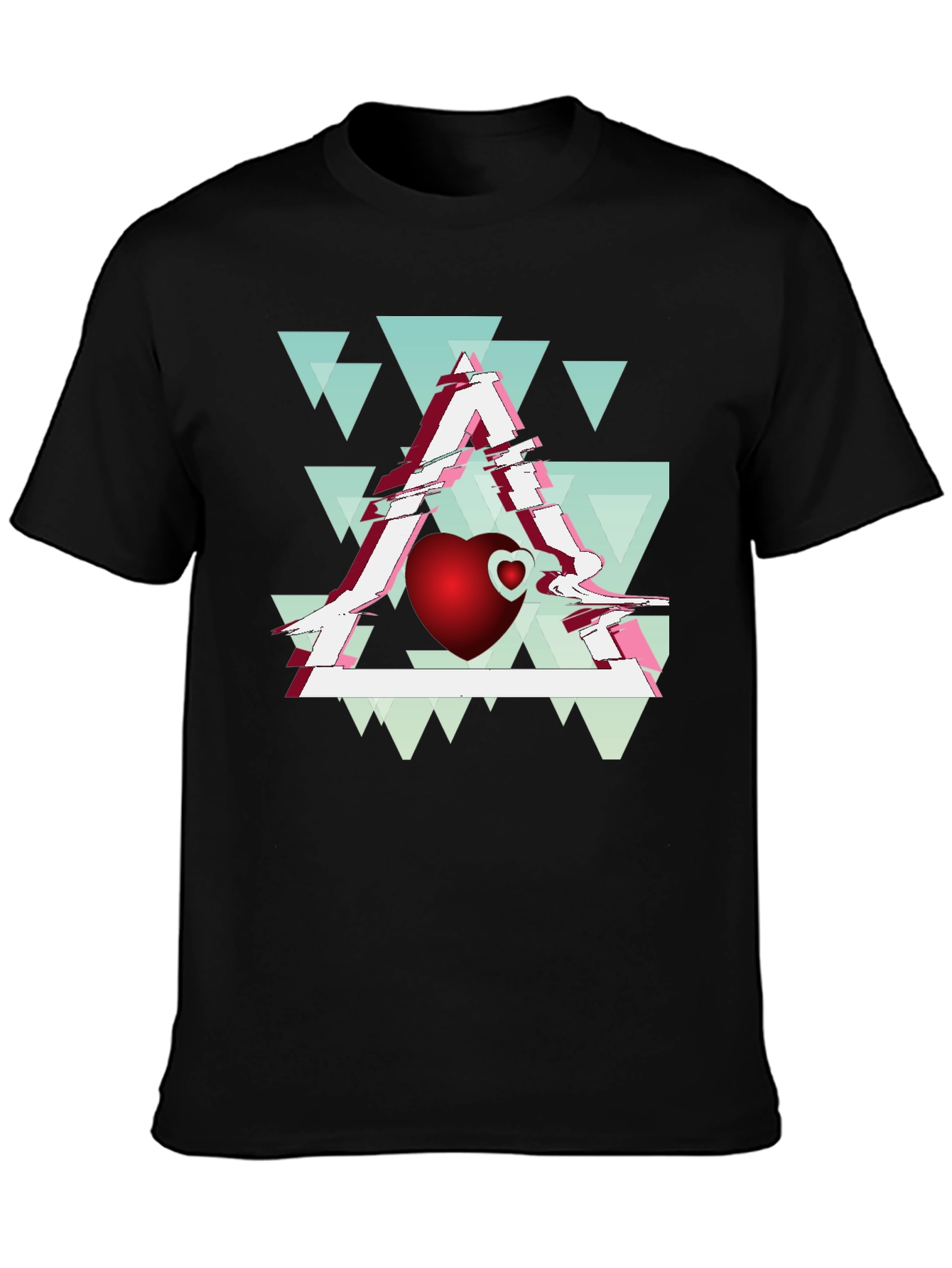 Abstract Heart & Triangle Graphic Tee - Modern Style