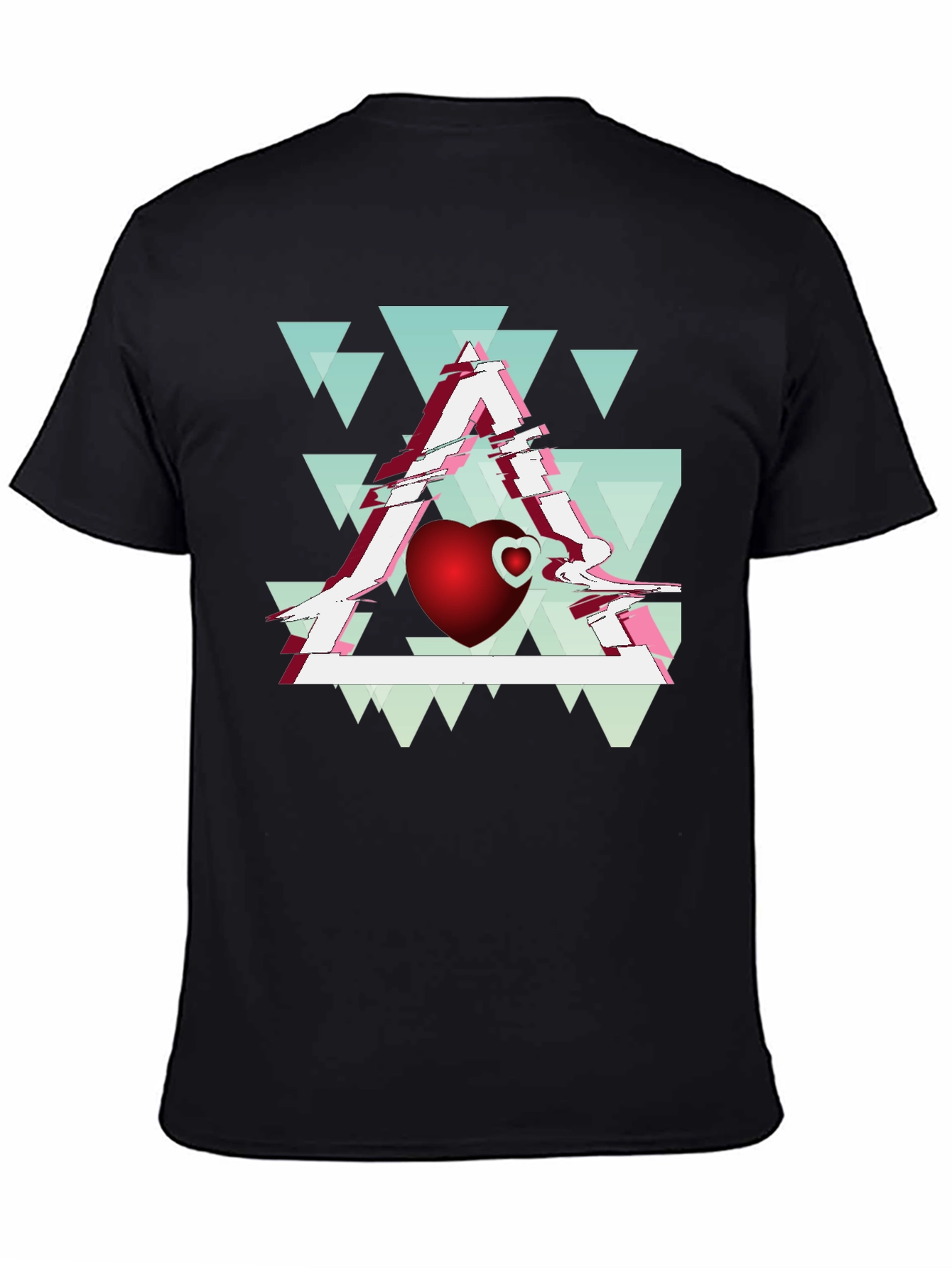Abstract Heart & Triangle Graphic Tee - Modern Style