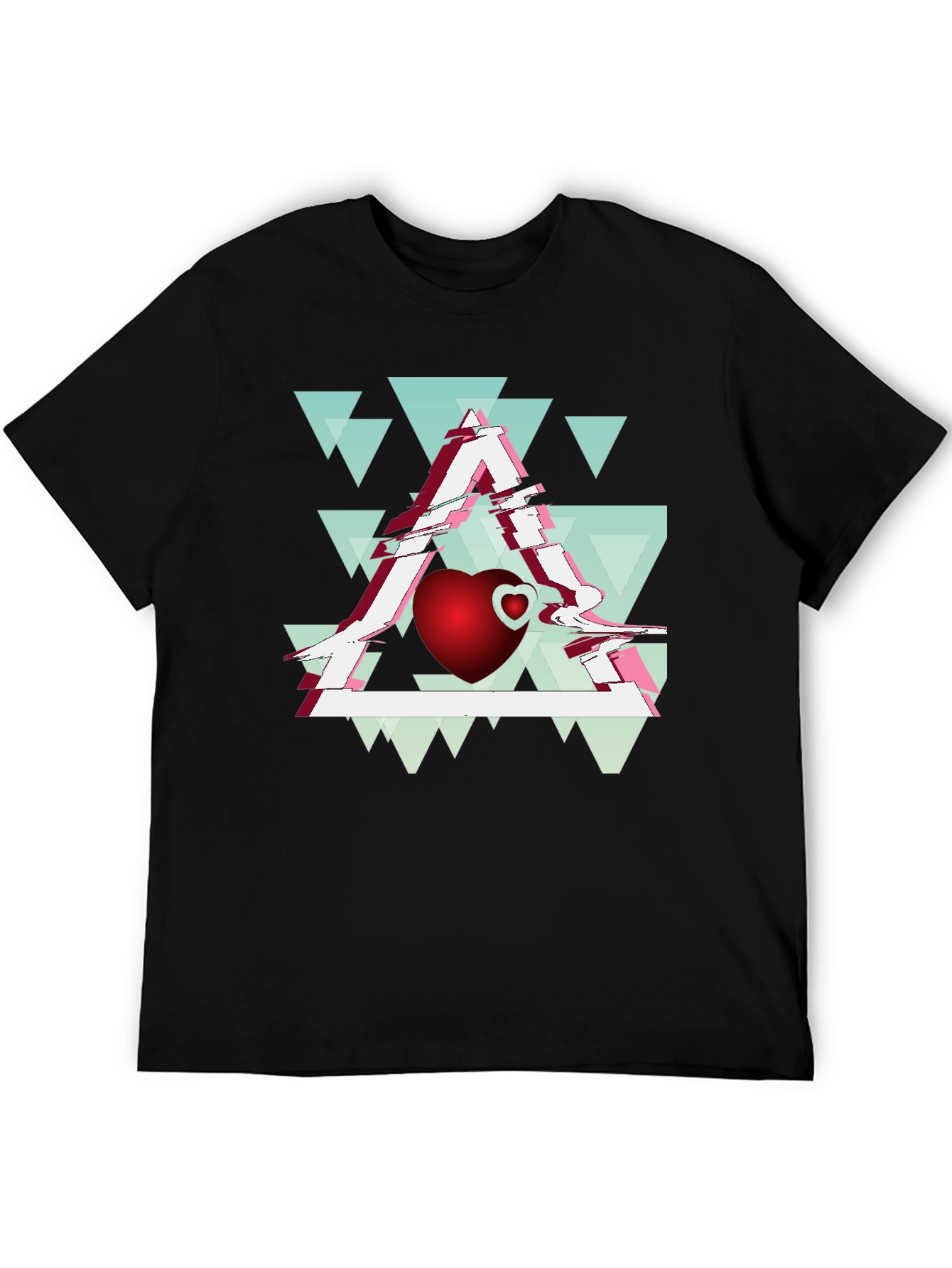 Abstract Heart & Triangle Graphic Tee - Modern Style