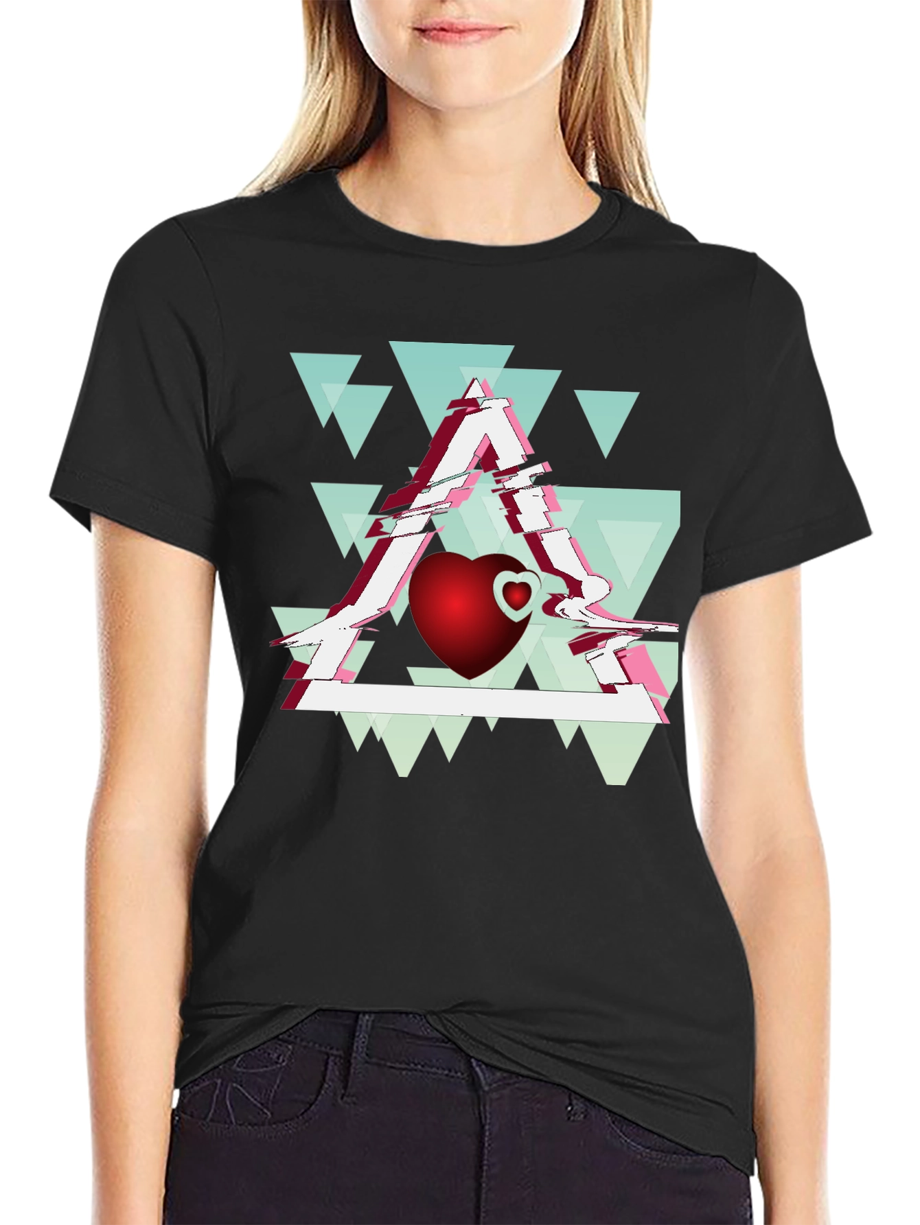 Abstract Heart & Triangle Graphic Tee - Modern Style