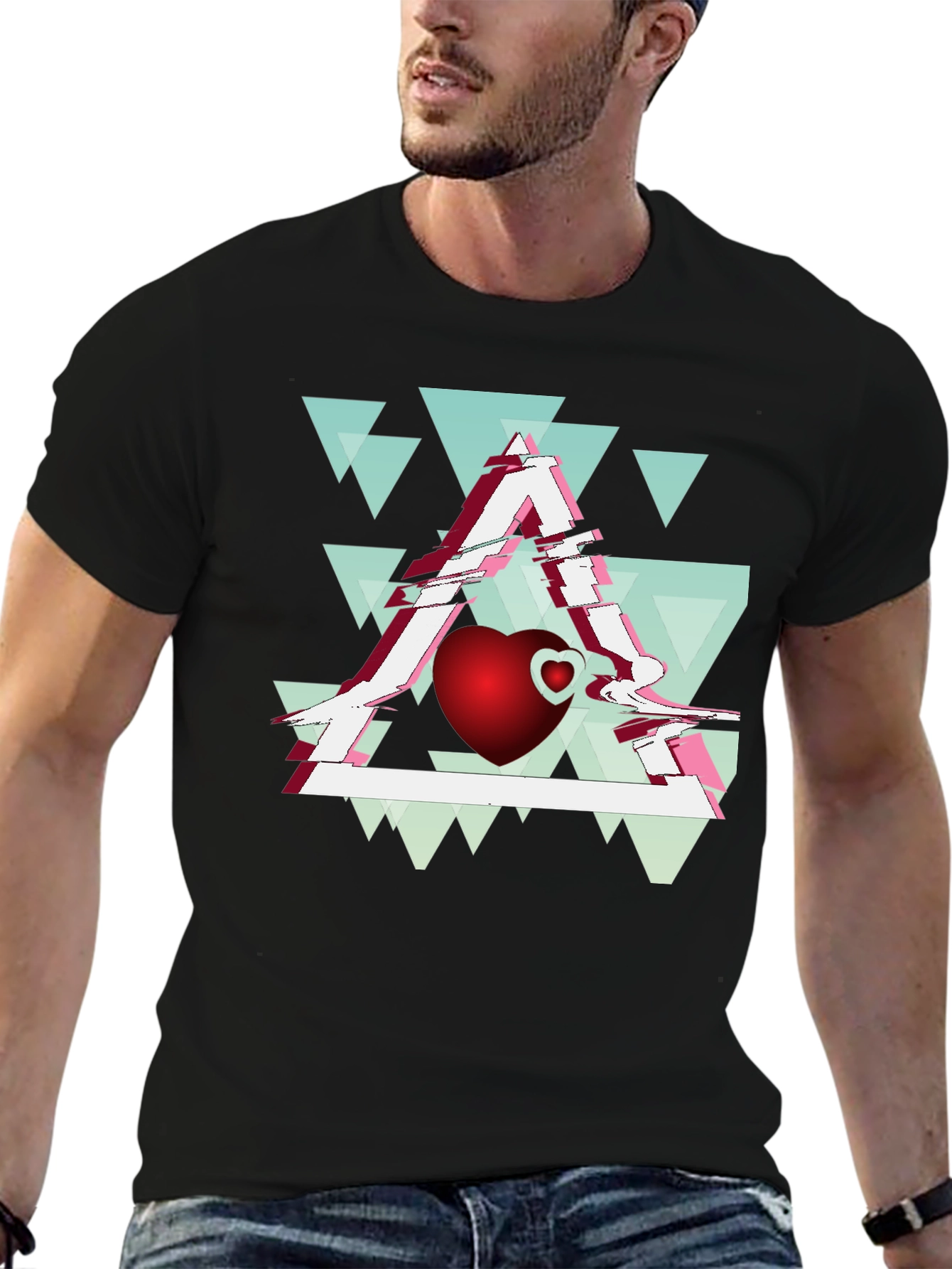 Abstract Heart & Triangle Graphic Tee - Modern Style