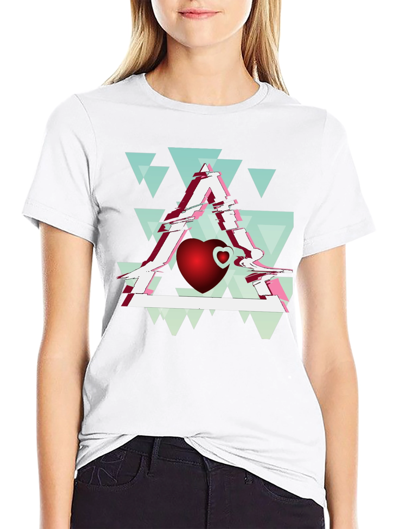 Abstract Heart & Triangle Graphic Tee - Modern Style
