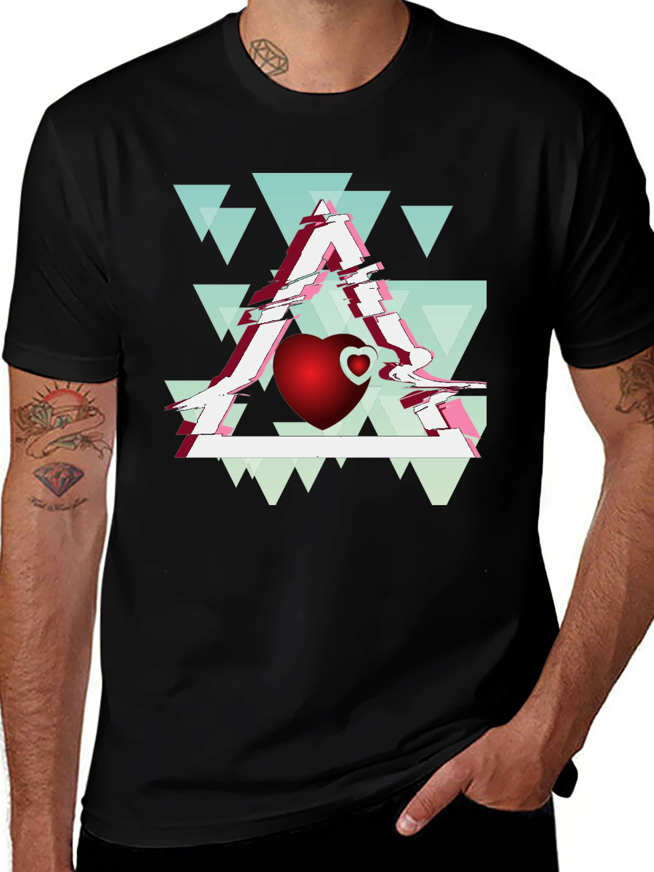 Abstract Heart & Triangle Graphic Tee - Modern Style