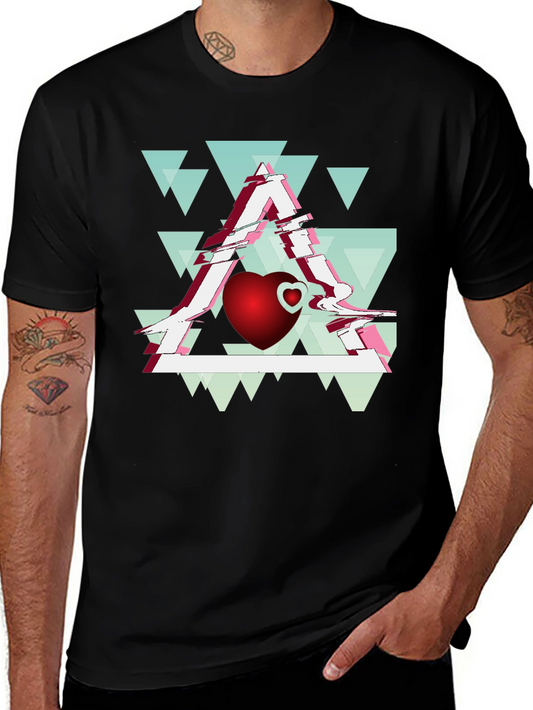 Abstract Heart & Triangle Graphic Tee - Modern Style