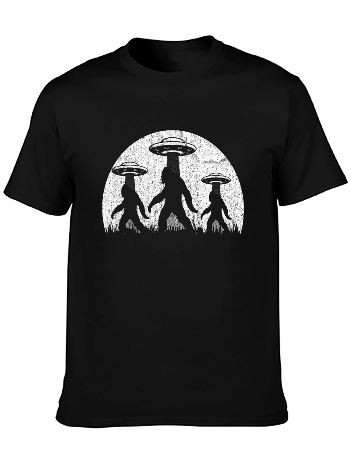 UFO Bigfoot Abduction T-Shirt - Black Alien Tee