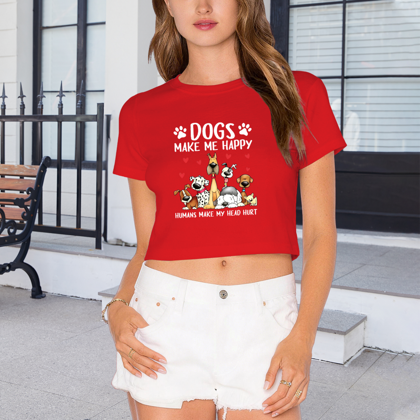 Dogs Make Me Happy Funny Pet Lover Graphic Crop T?Shirt
