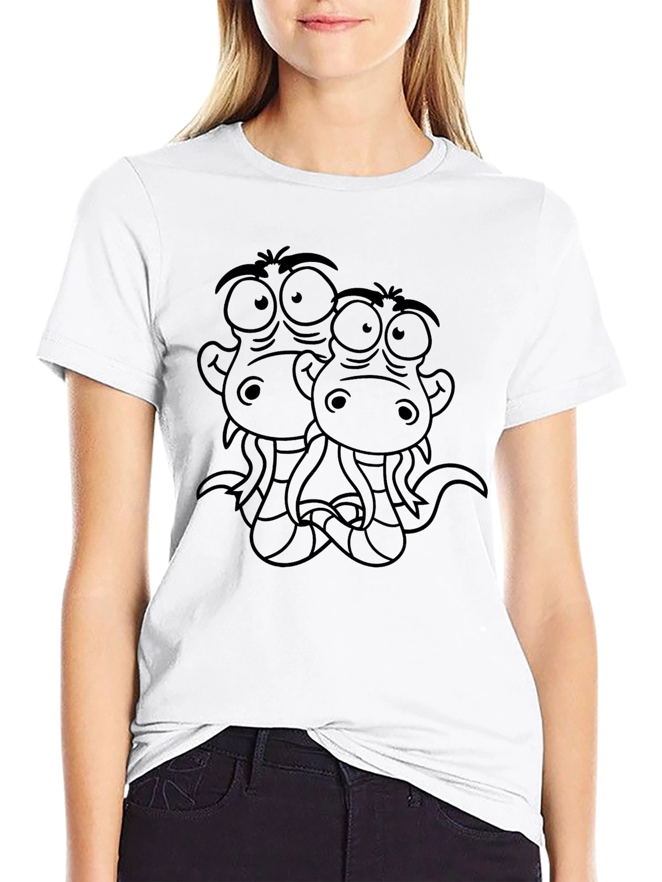 Funny Two-Headed Snake Cartoon Graphic T-Shirt