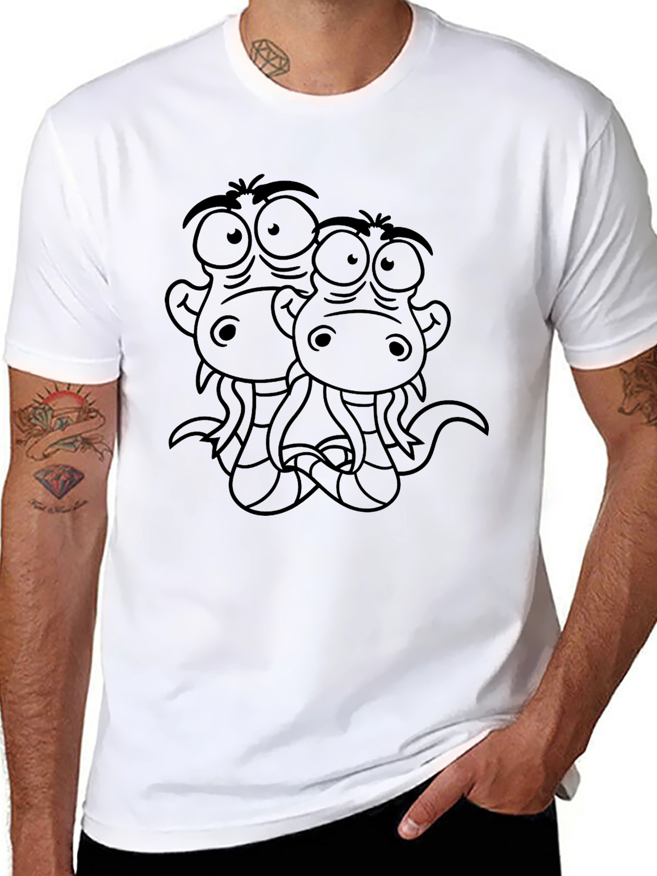 Funny Two-Headed Snake Cartoon Graphic T-Shirt