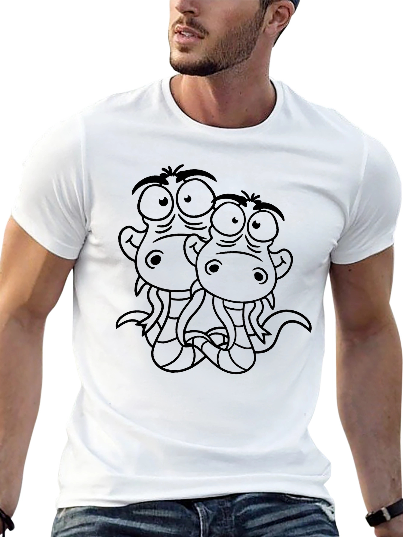 Funny Two-Headed Snake Cartoon Graphic T-Shirt