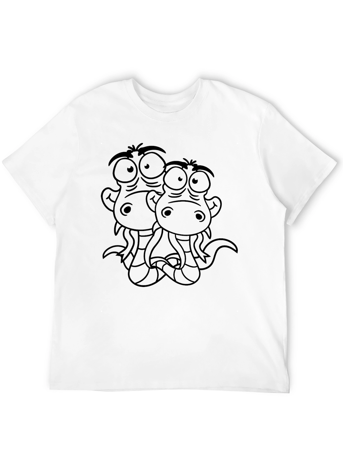 Funny Two-Headed Snake Cartoon Graphic T-Shirt