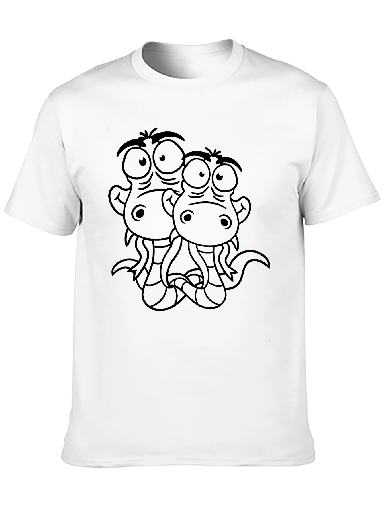 Funny Two-Headed Snake Cartoon Graphic T-Shirt