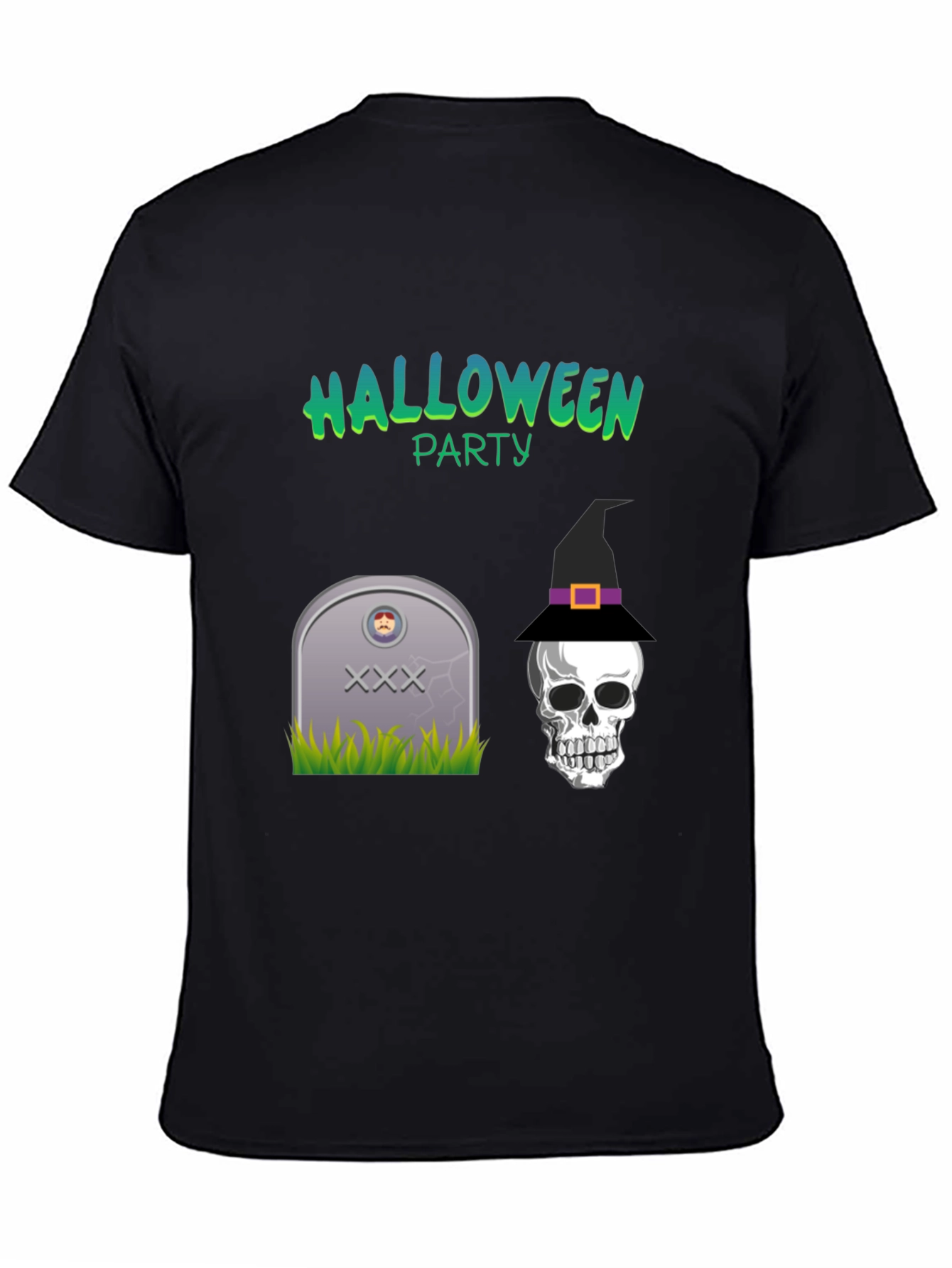 Halloween Party Graphic Tee - Skull & Tombstone Design