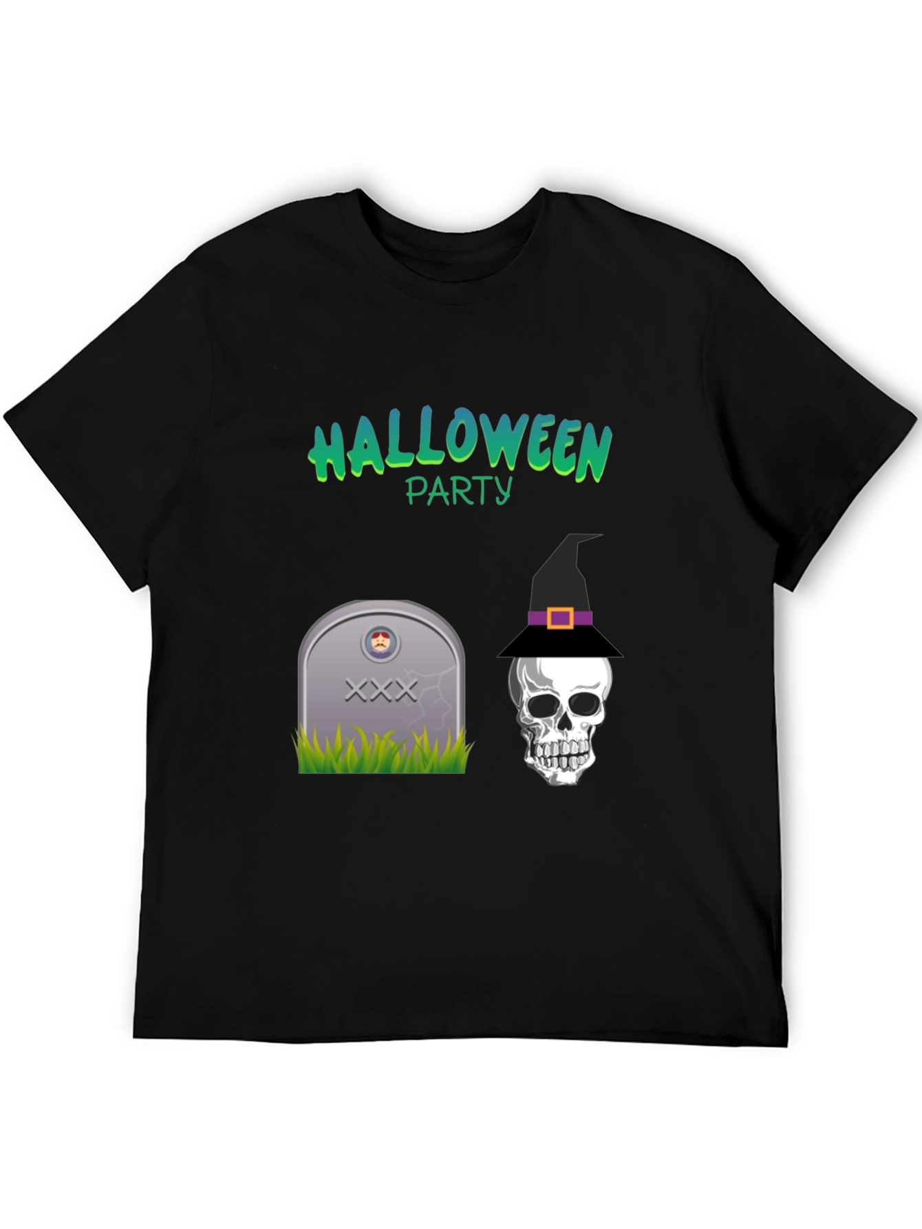 Halloween Party Graphic Tee - Skull & Tombstone Design