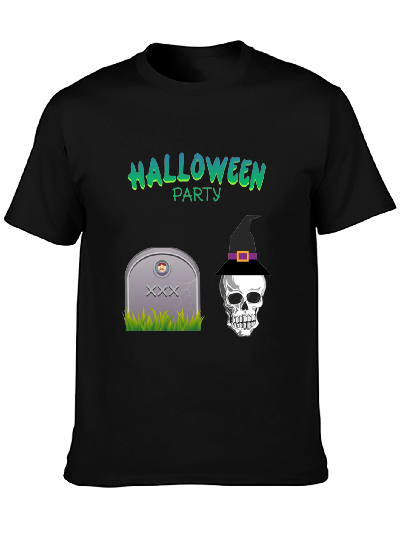 Halloween Party Graphic Tee - Skull & Tombstone Design