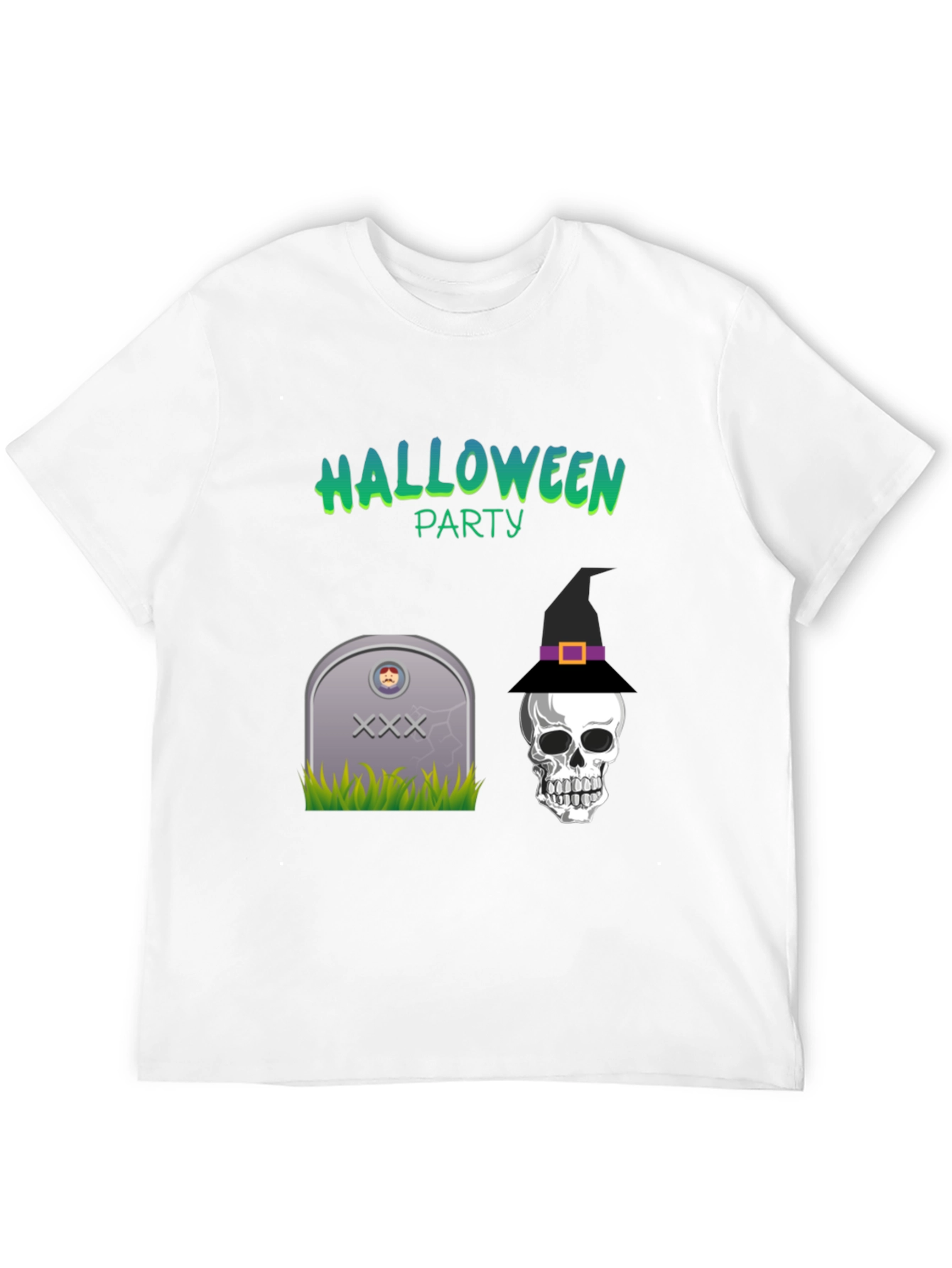 Halloween Party Graphic Tee - Skull & Tombstone Design