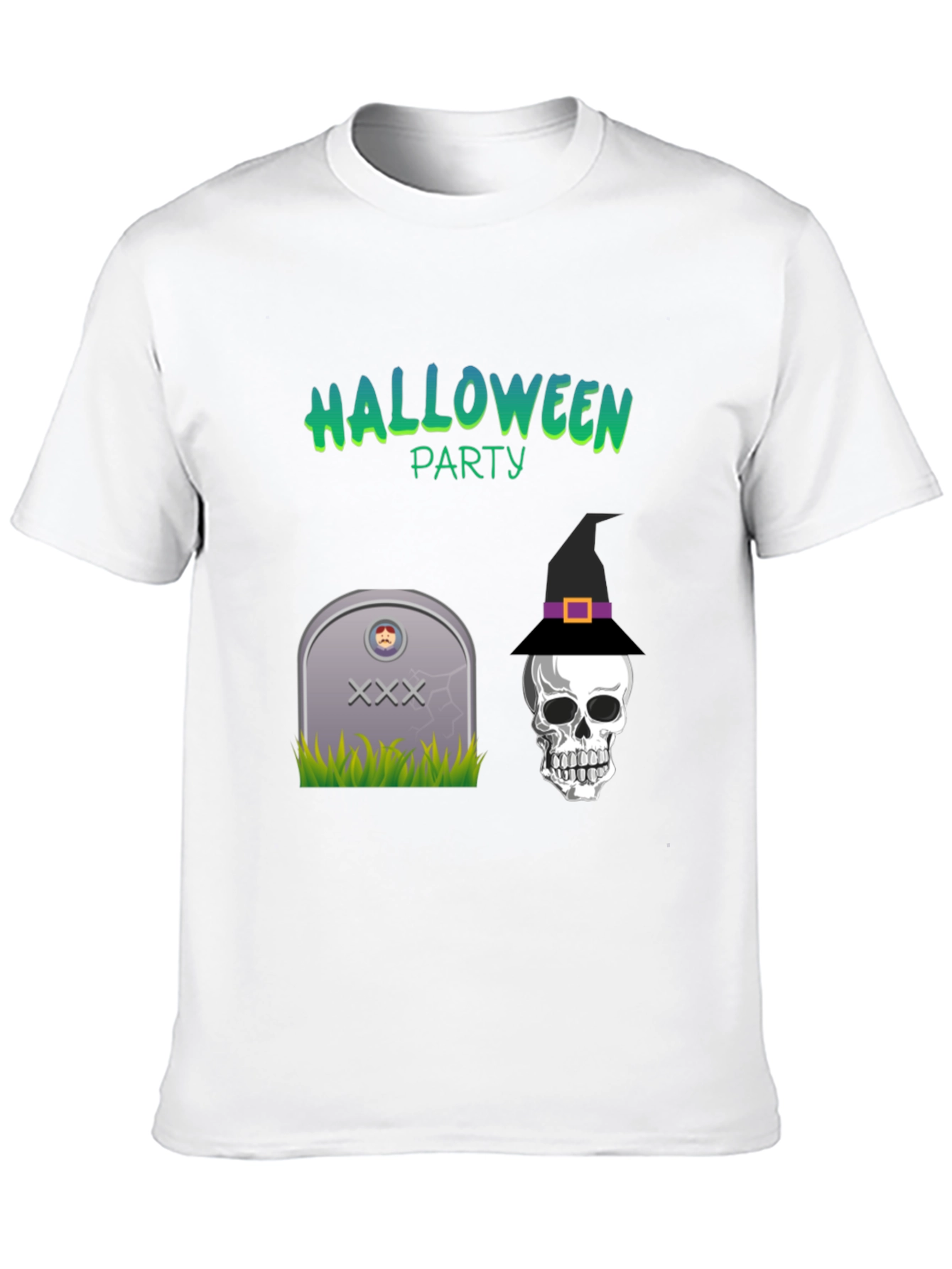 Halloween Party Graphic Tee - Skull & Tombstone Design