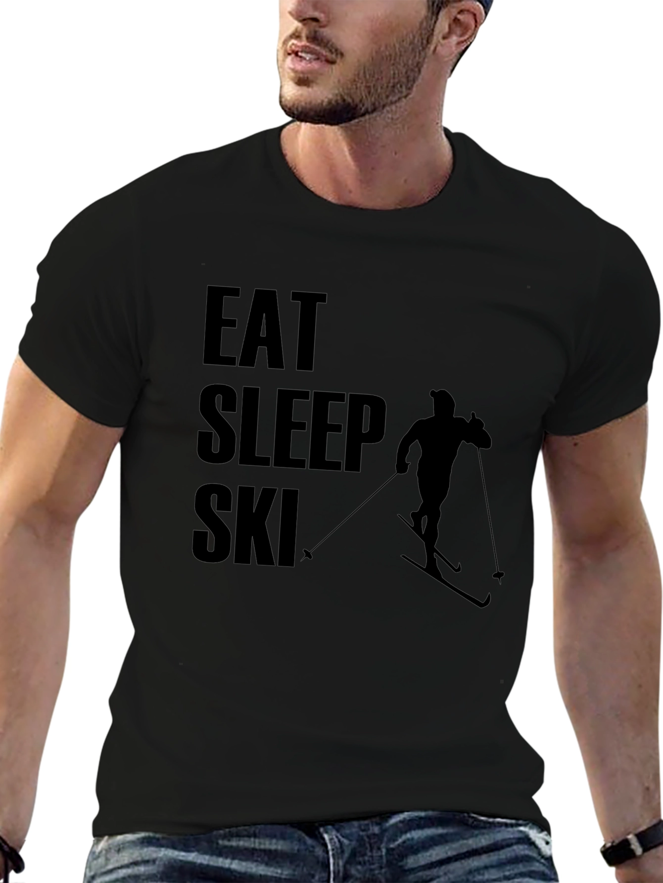 Eat Sleep Ski T-Shirt - Black Graphic Tee