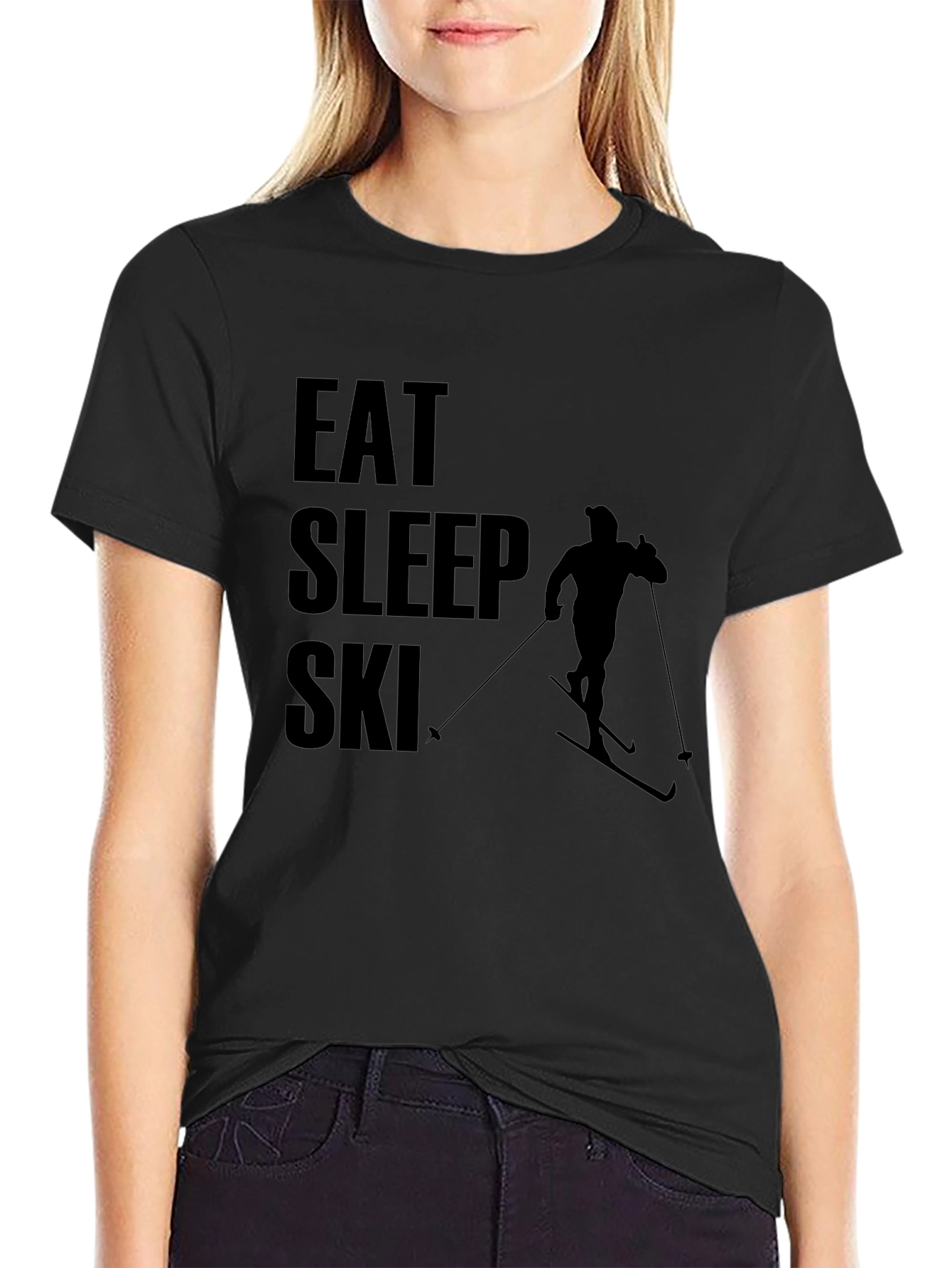 Eat Sleep Ski T-Shirt - Black Graphic Tee