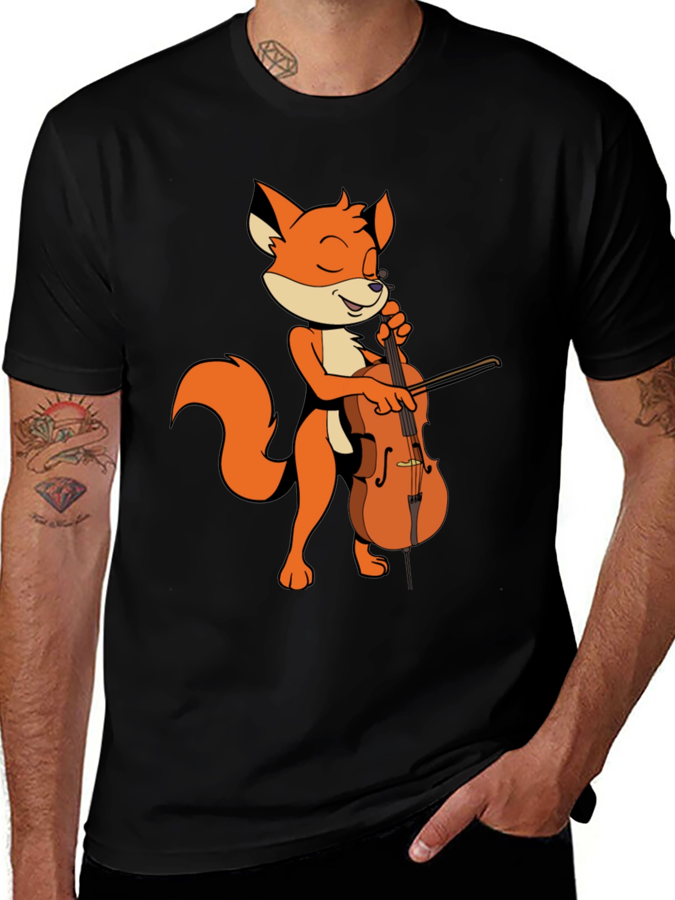 Fox Playing Cello Graphic Tee - Unique Musician Shirt