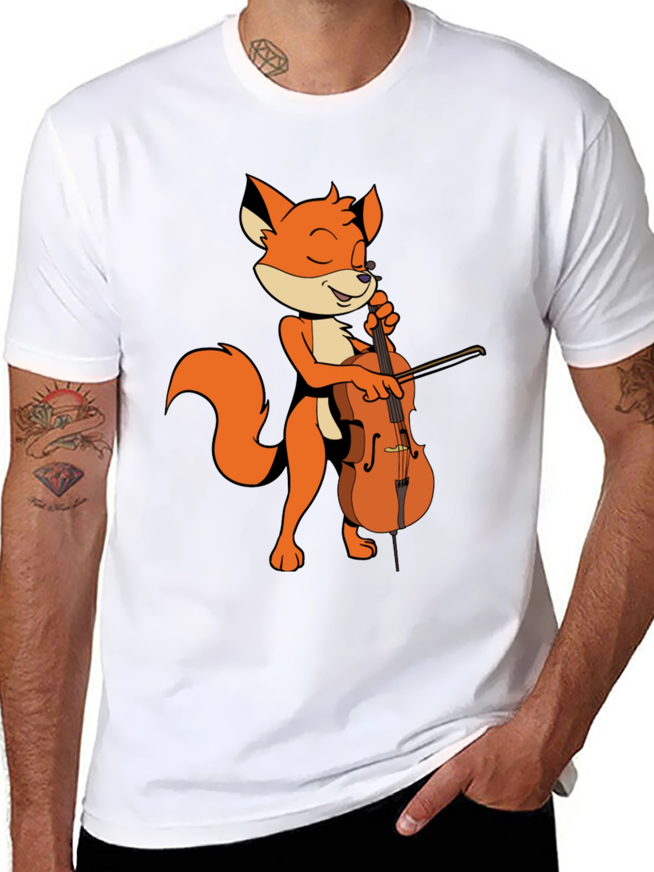 Fox Playing Cello Graphic Tee - Unique Musician Shirt