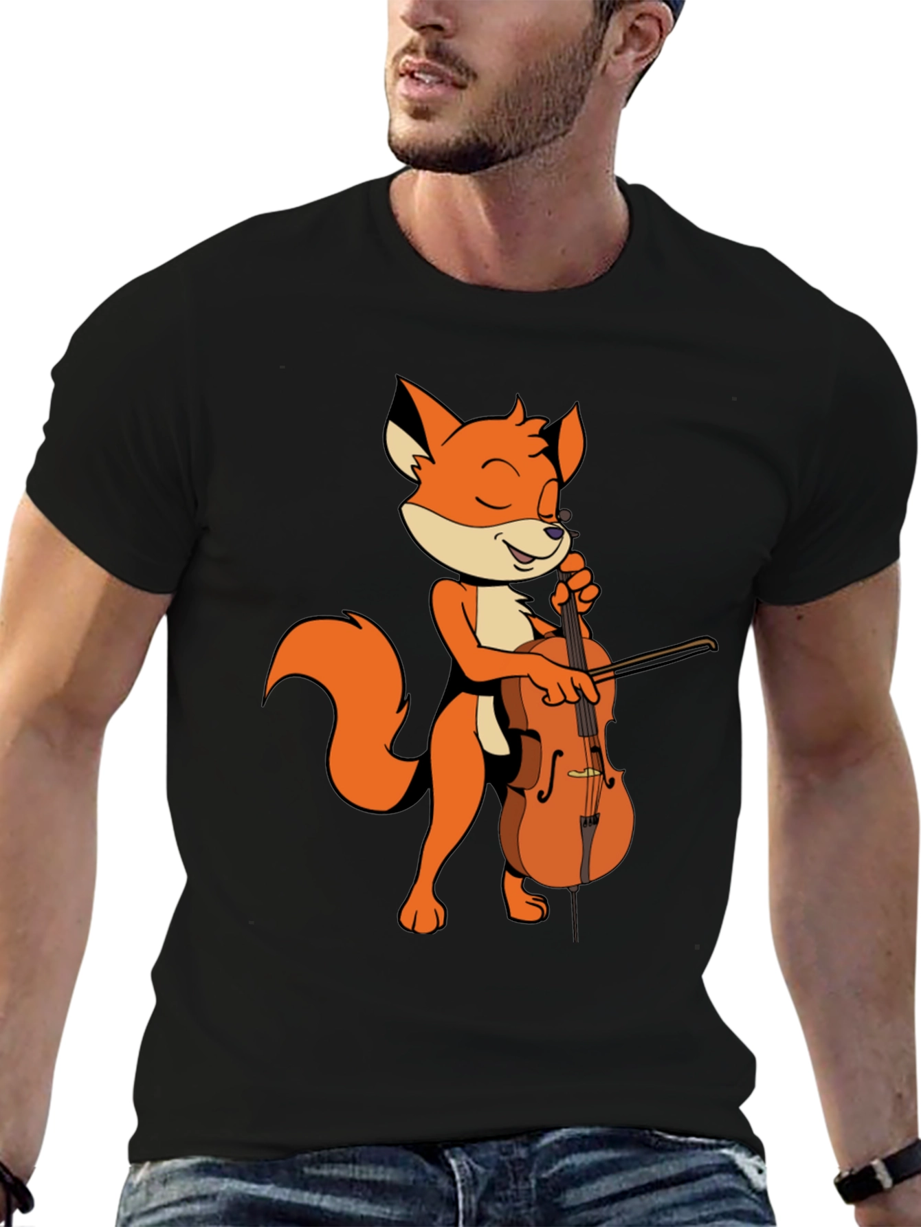 Fox Playing Cello Graphic Tee - Unique Musician Shirt