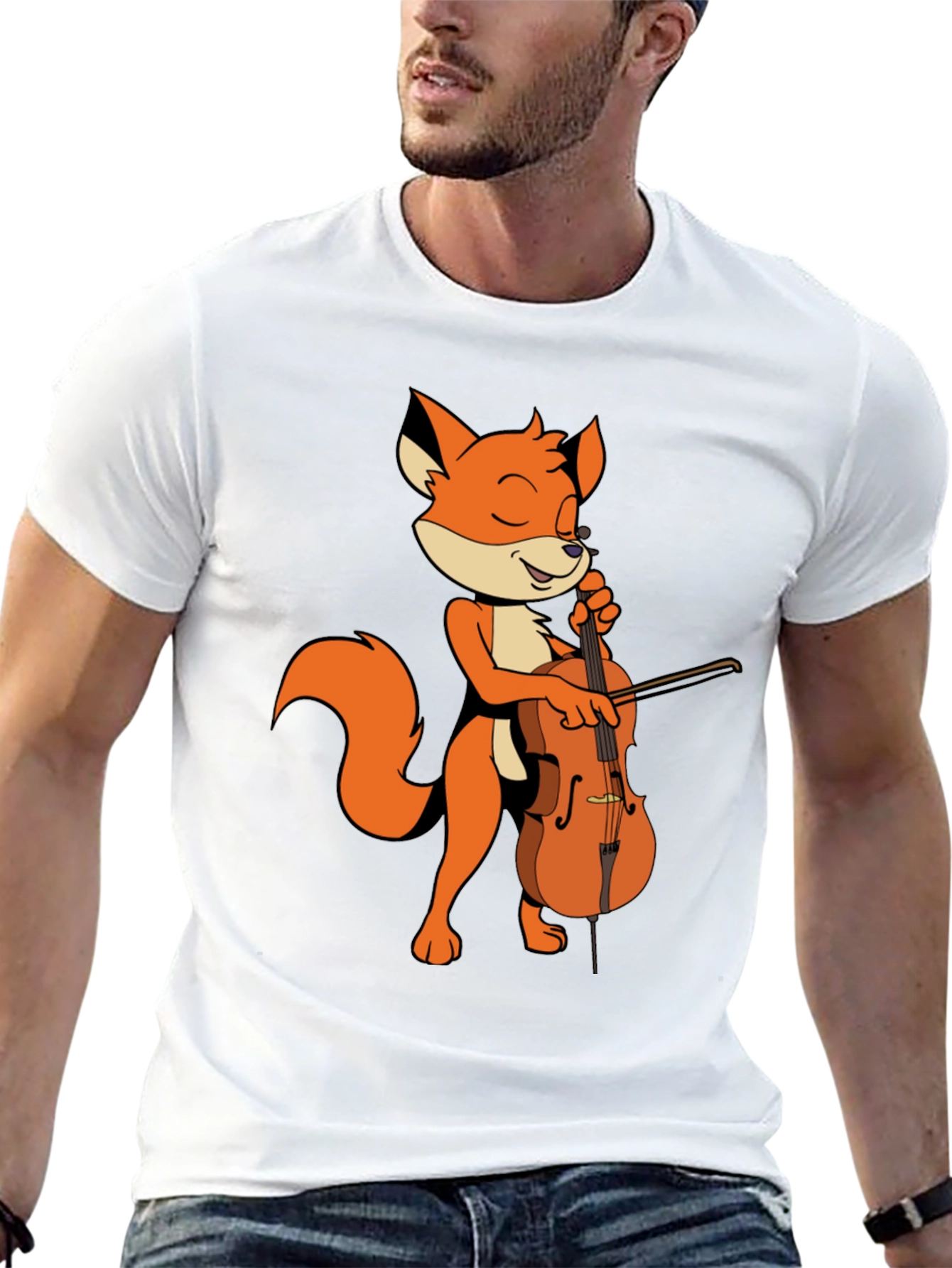 Fox Playing Cello Graphic Tee - Unique Musician Shirt