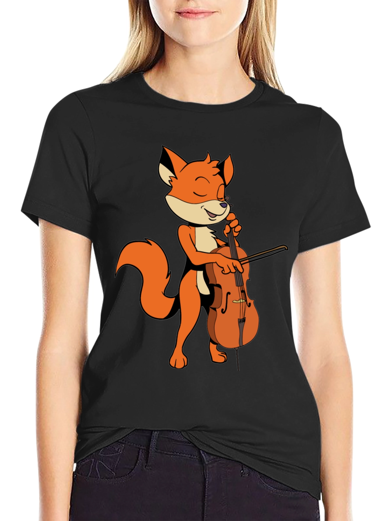 Fox Playing Cello Graphic Tee - Unique Musician Shirt