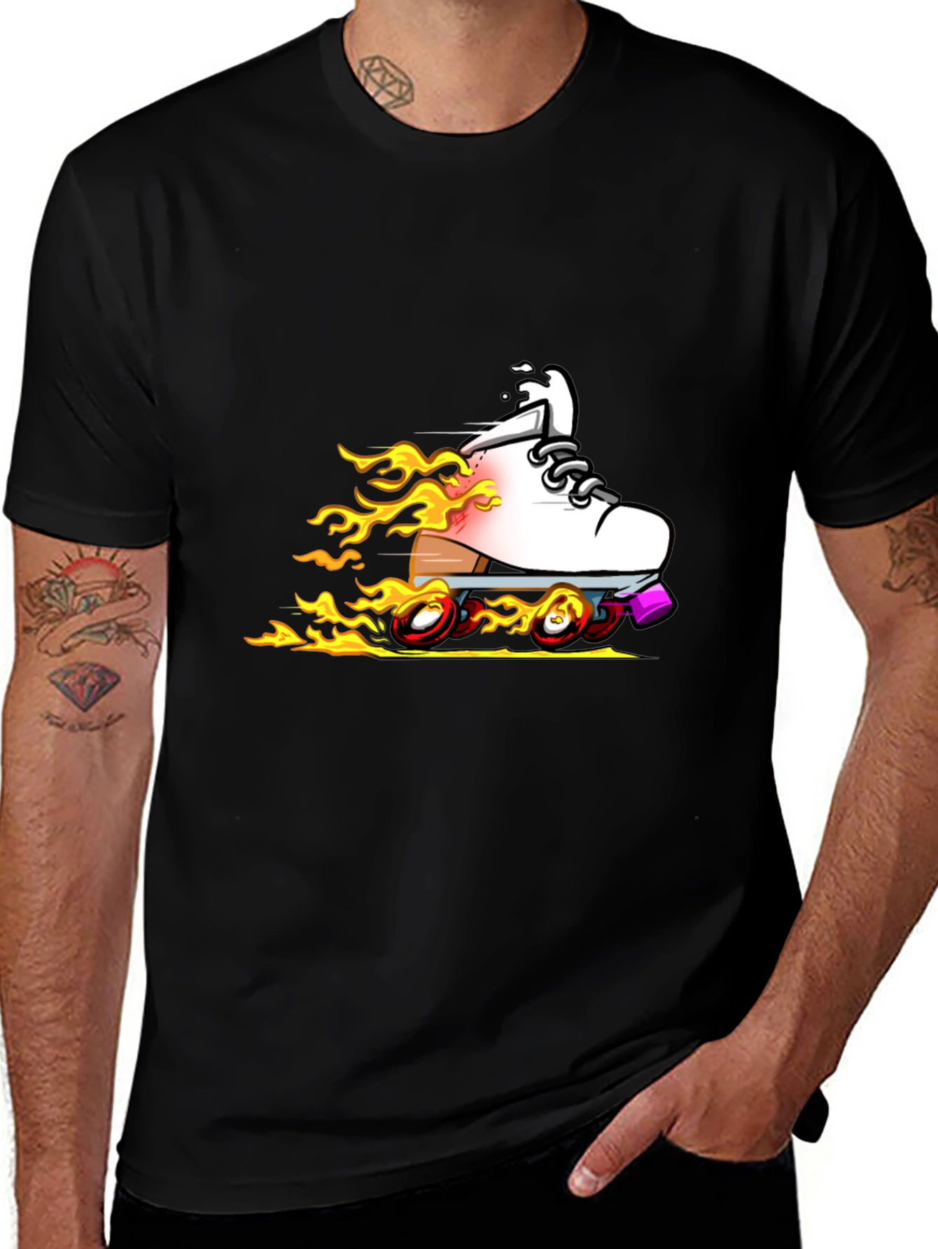 Fiery Roller Skate Graphic T-Shirt - Black